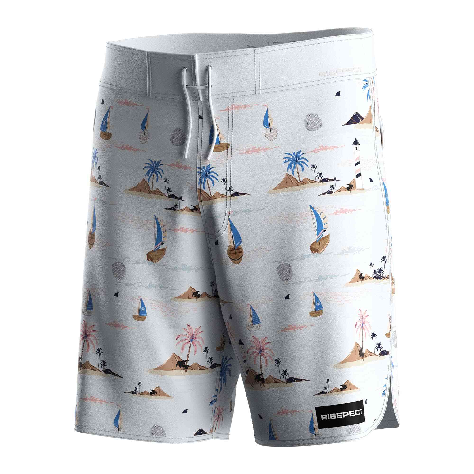
                Men's Board Pocket Shorts Island Pattern Quick-dry Velcro Logo Shorts