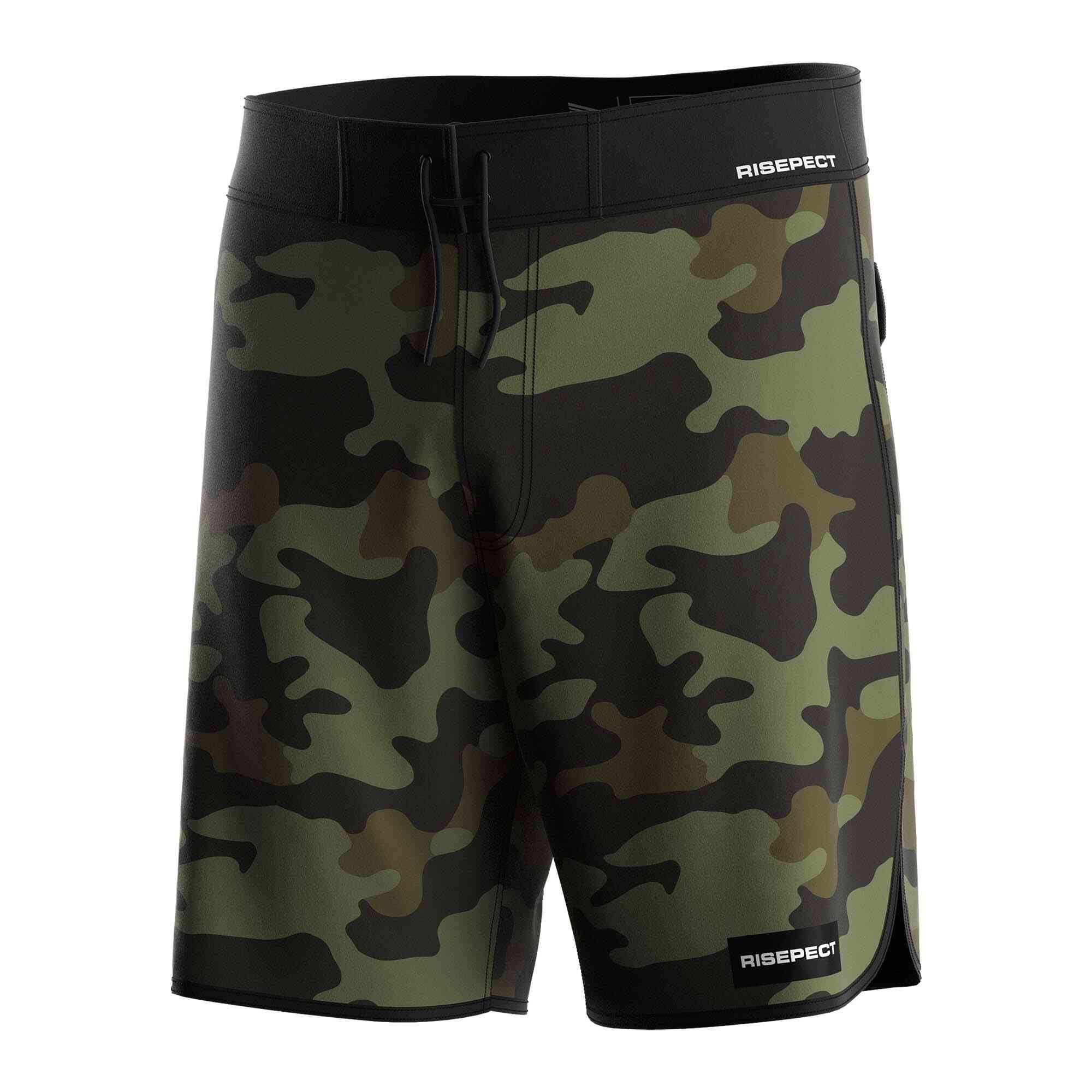 
                Unisex Custom Board Shorts Green Camo Design Velcro School Wholesale
