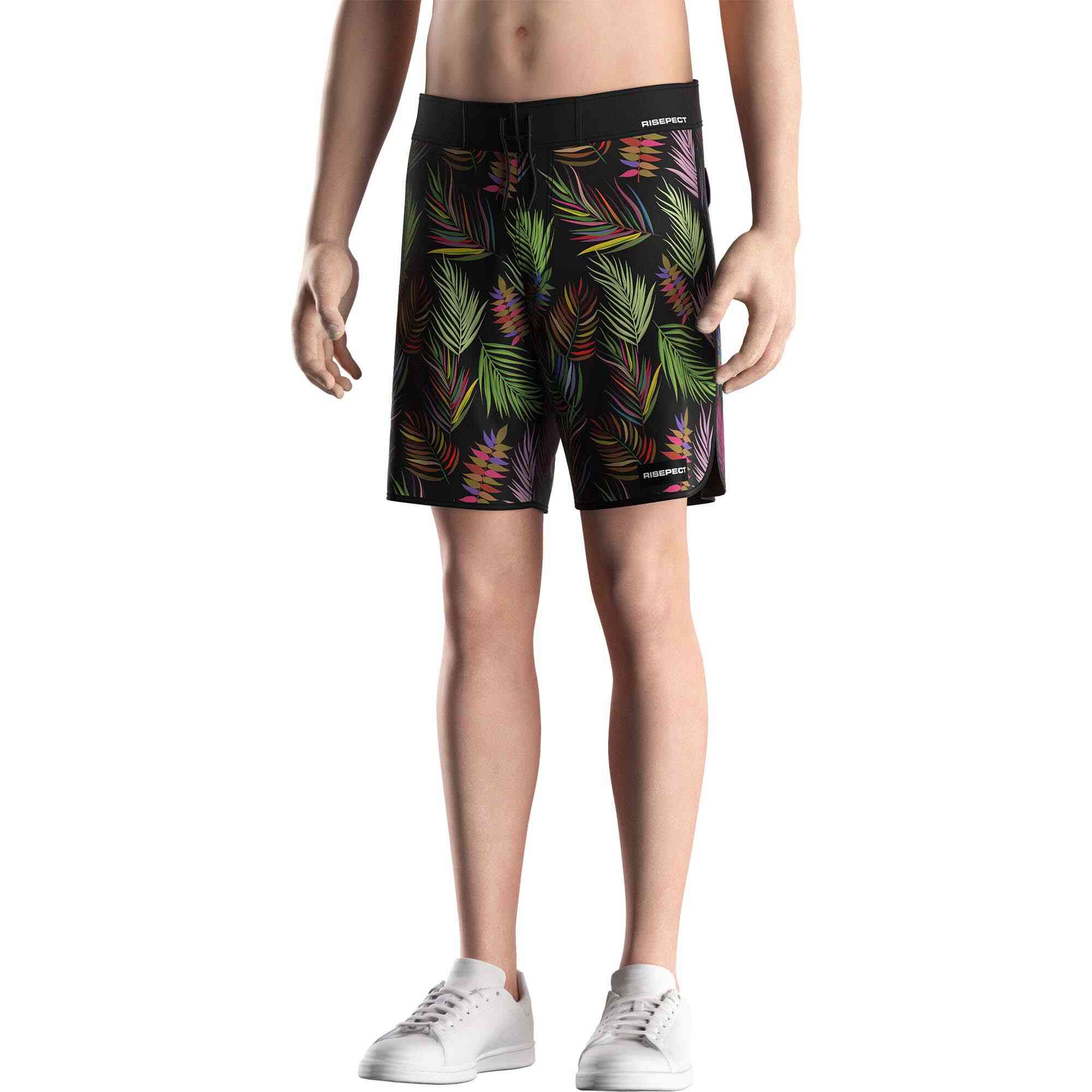 
                Brand Academy Kids Board Shorts Colorful Leaf Design Adjustable Waist