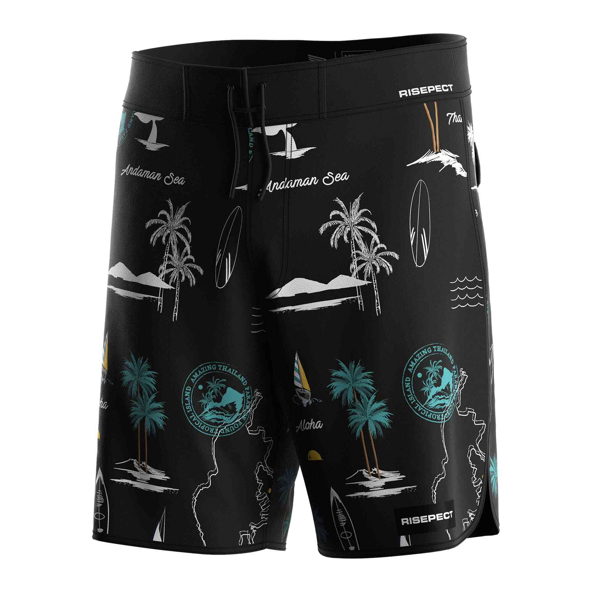 
                Unisex Surf Print Board Shorts Andaman Sea Tropical Adjustable Waist