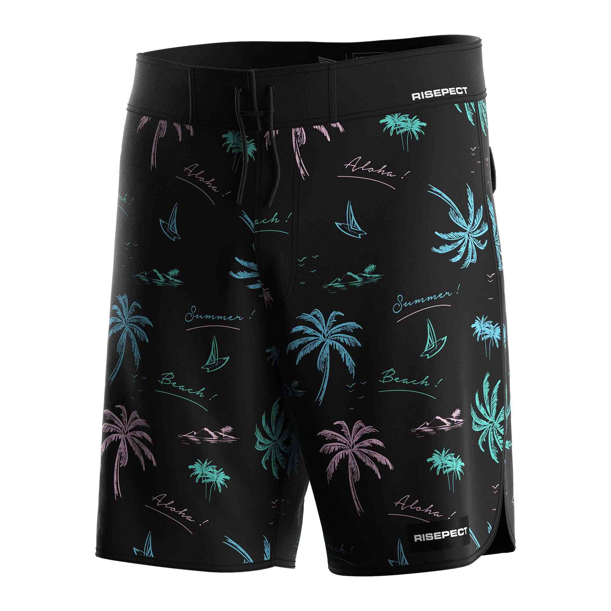 
                Rise Swimwear Board Shorts Neon Trees Print Wholesale Men Surf