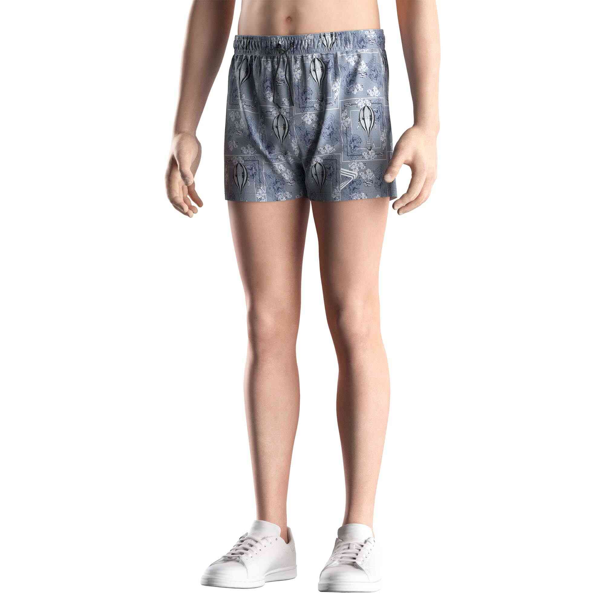 Male model in Rise swimwear wholesale mens 3inch inseam swim trunks hot air balloons front