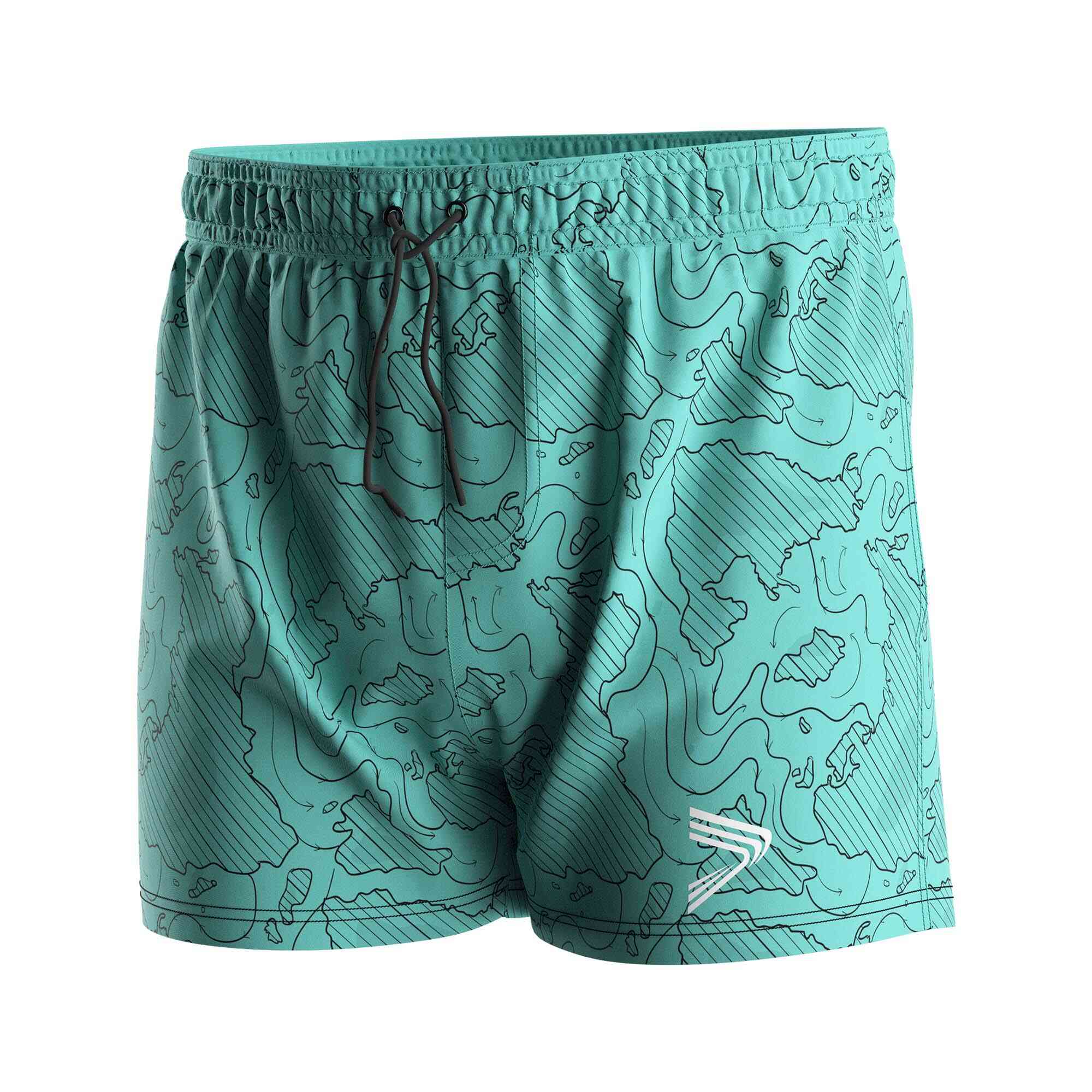 
                Rise swimwear wholesale men's swim trunks 3 inch inseam sea area drawing