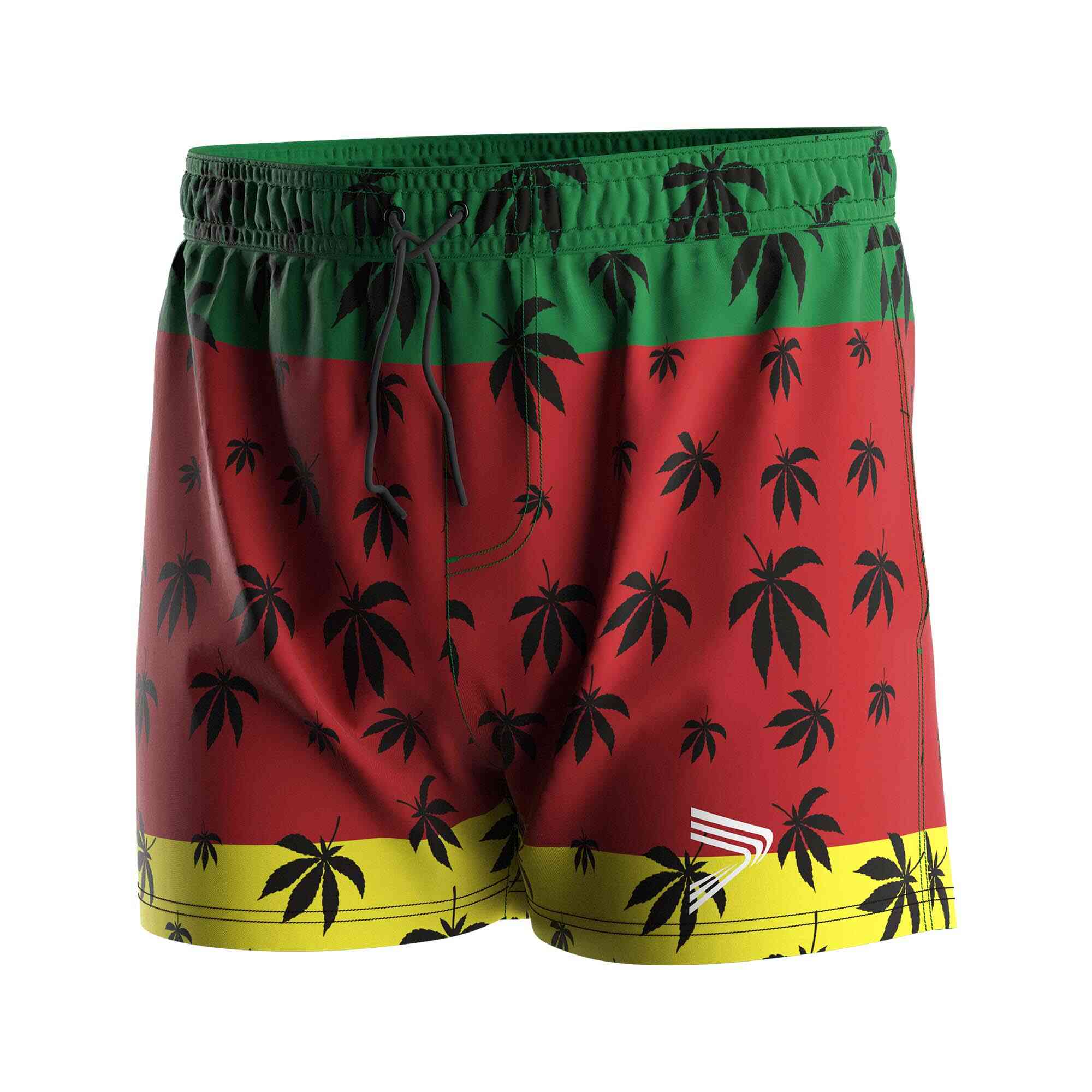 
                Rise swimwear wholesale mens swim trunks 3 inch inseam green red yellow trees