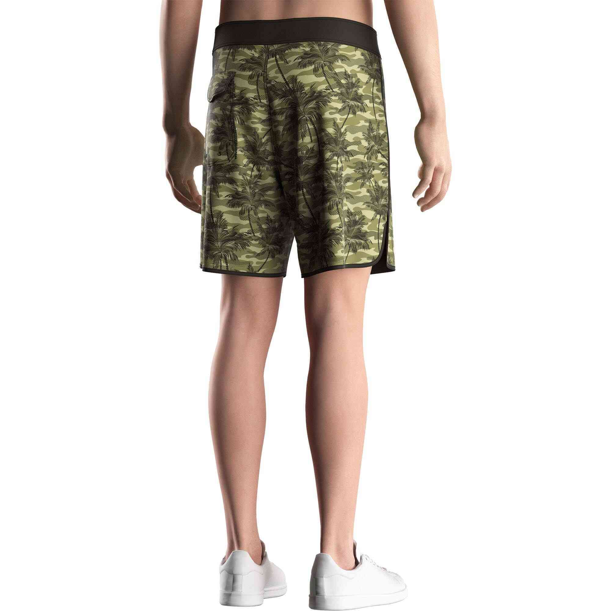 Men model in Rise swimwear 7 inch surf trunks wholesale men camouflage coconut back