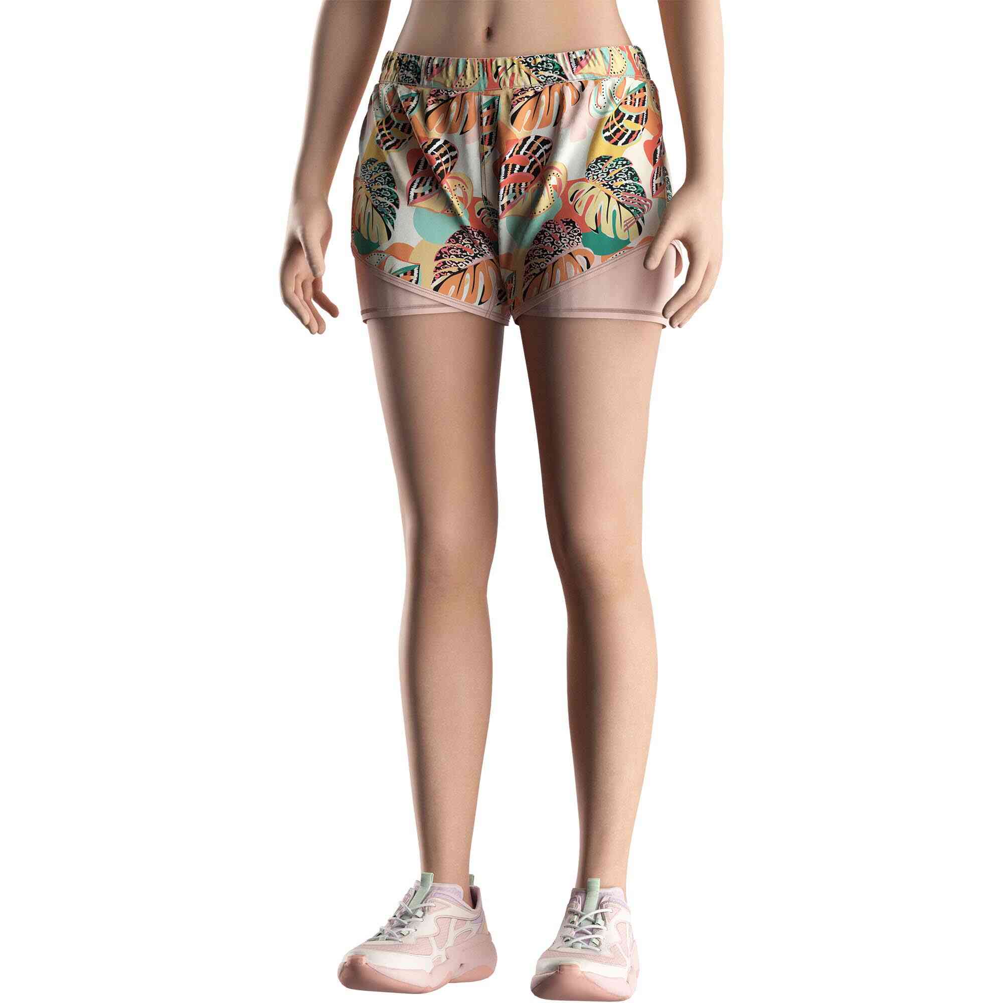 Model in Cute style double layer shorts sublimated women Rise swimwear front view