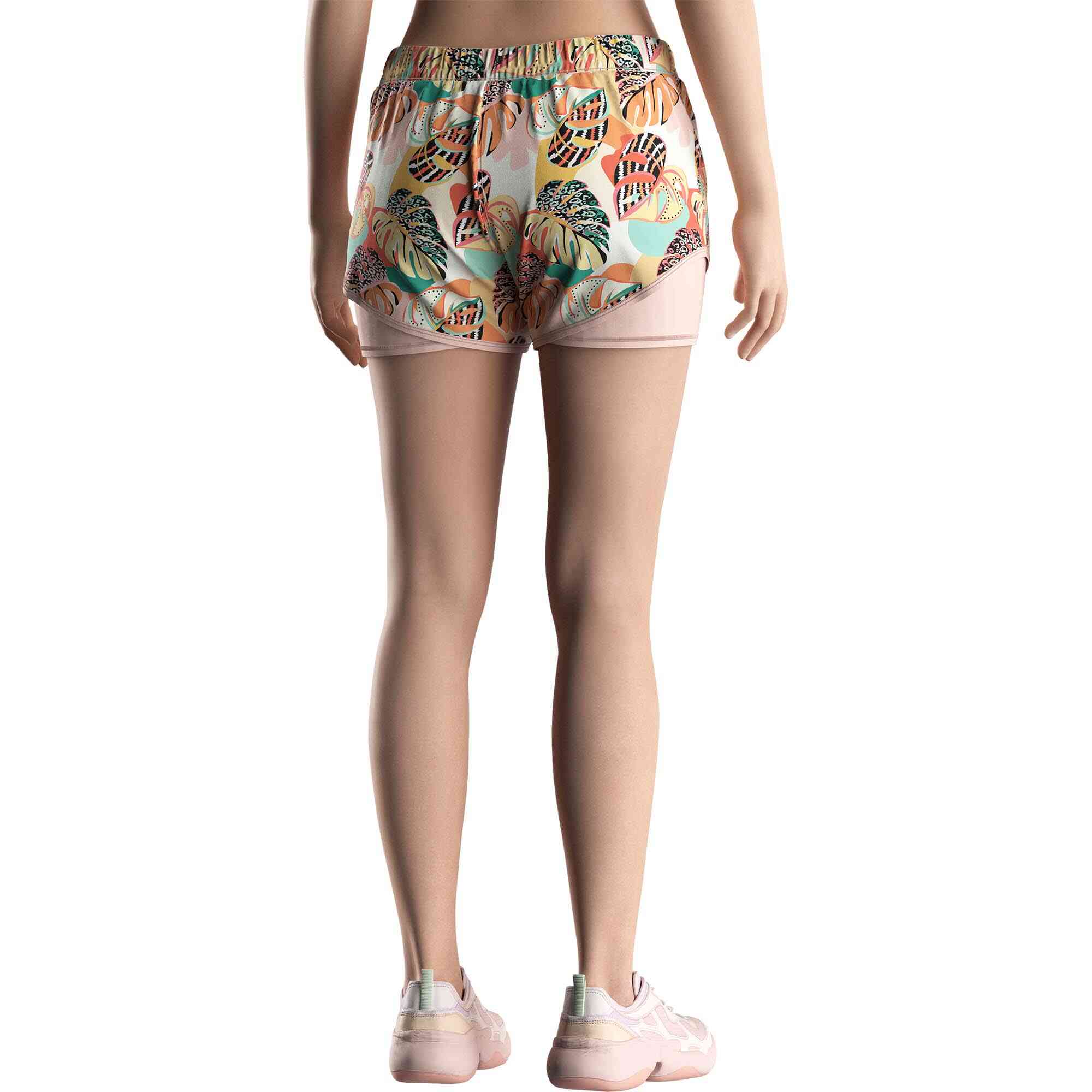 Model in Cute style double layer shorts sublimated women Rise swimwear back view