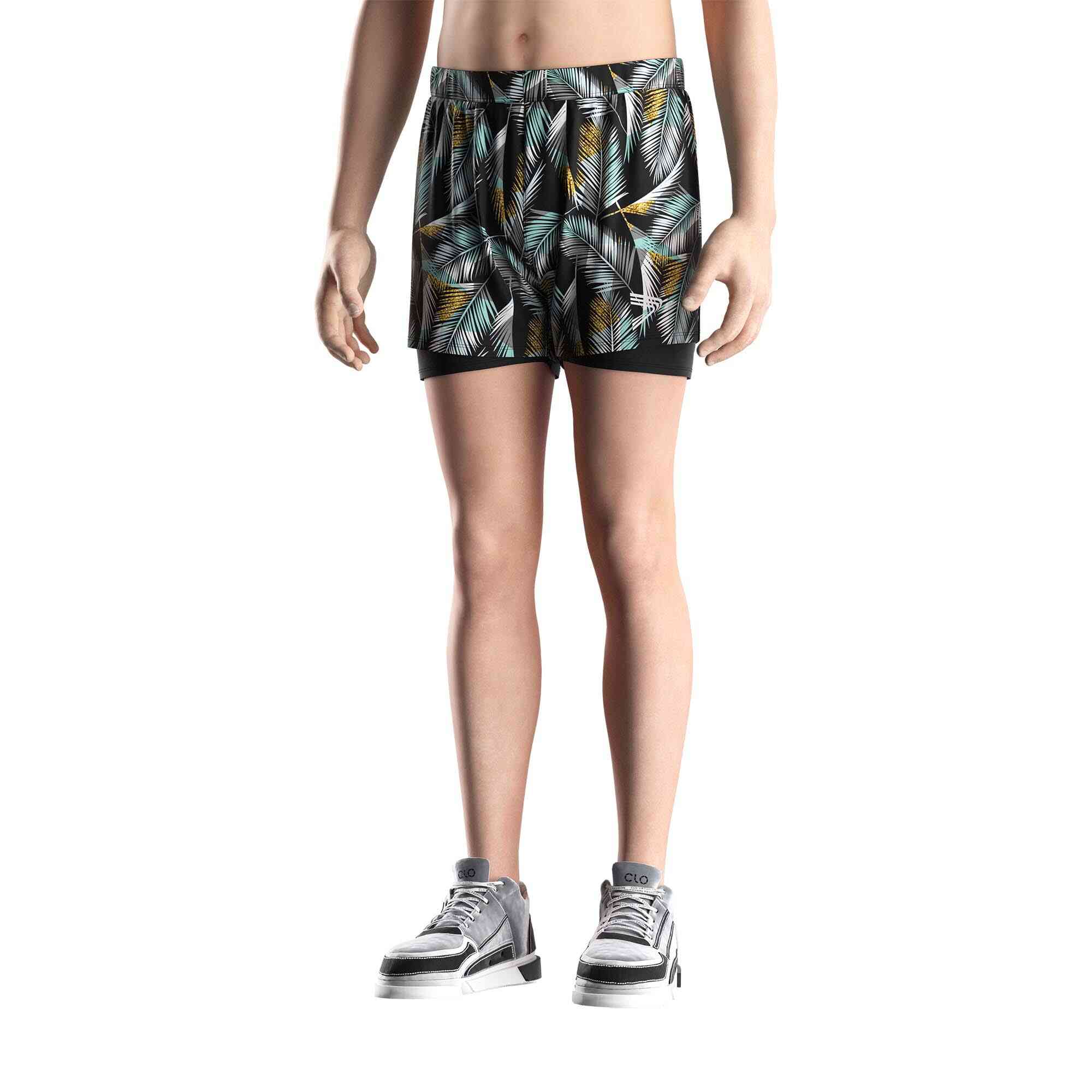 Model in Men swim trunks with boxer underwear sublimated Rise swimwear multicolor splicing front view