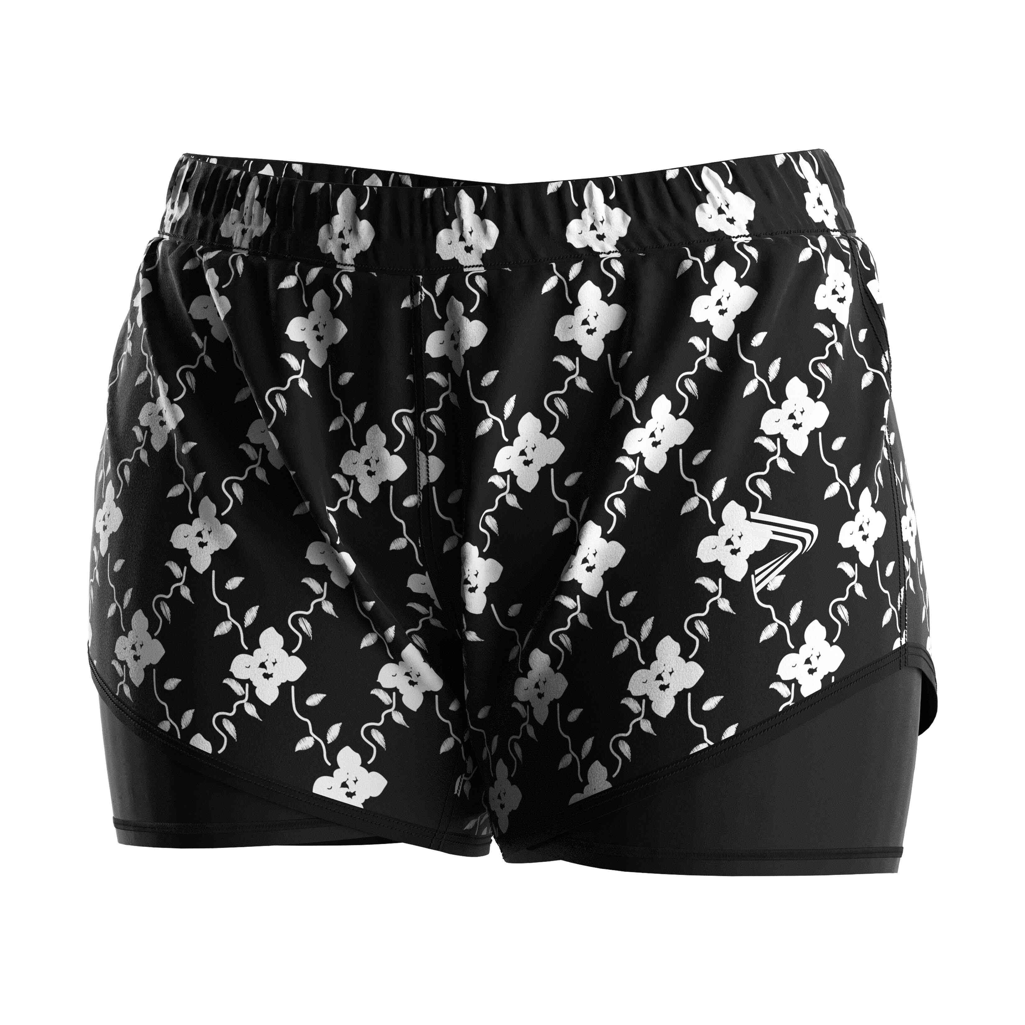 
                White Floral Retro Women's 2 in 1 Swim Shorts OEM ODM Manufacturer