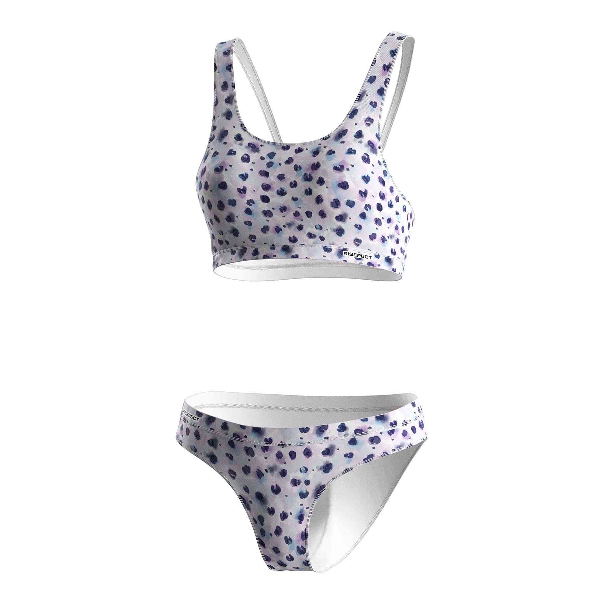 Rise swimwear purple polka dot sublimated swim suits front view