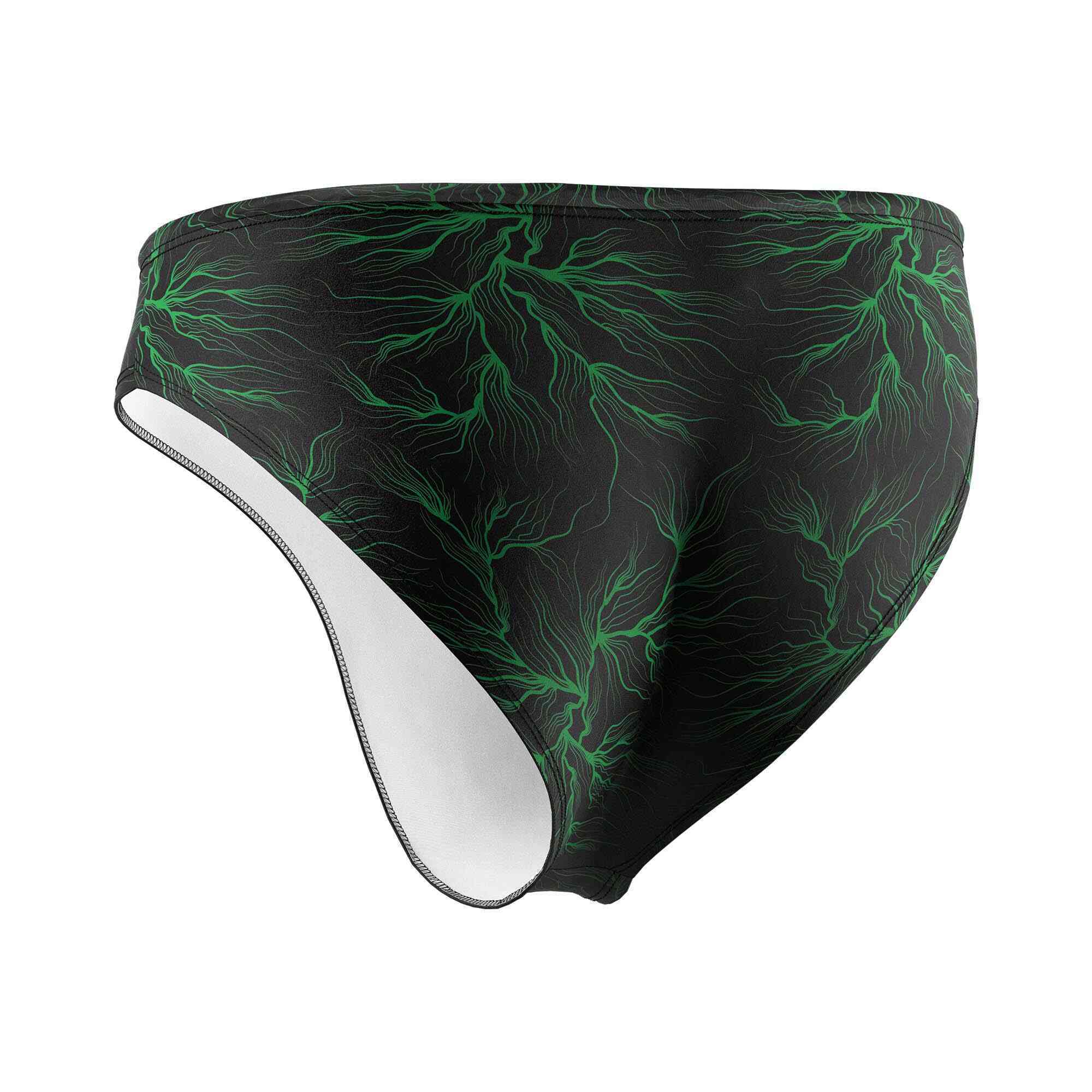 Green glowing seaweed water polo swim shorts wholesale back view