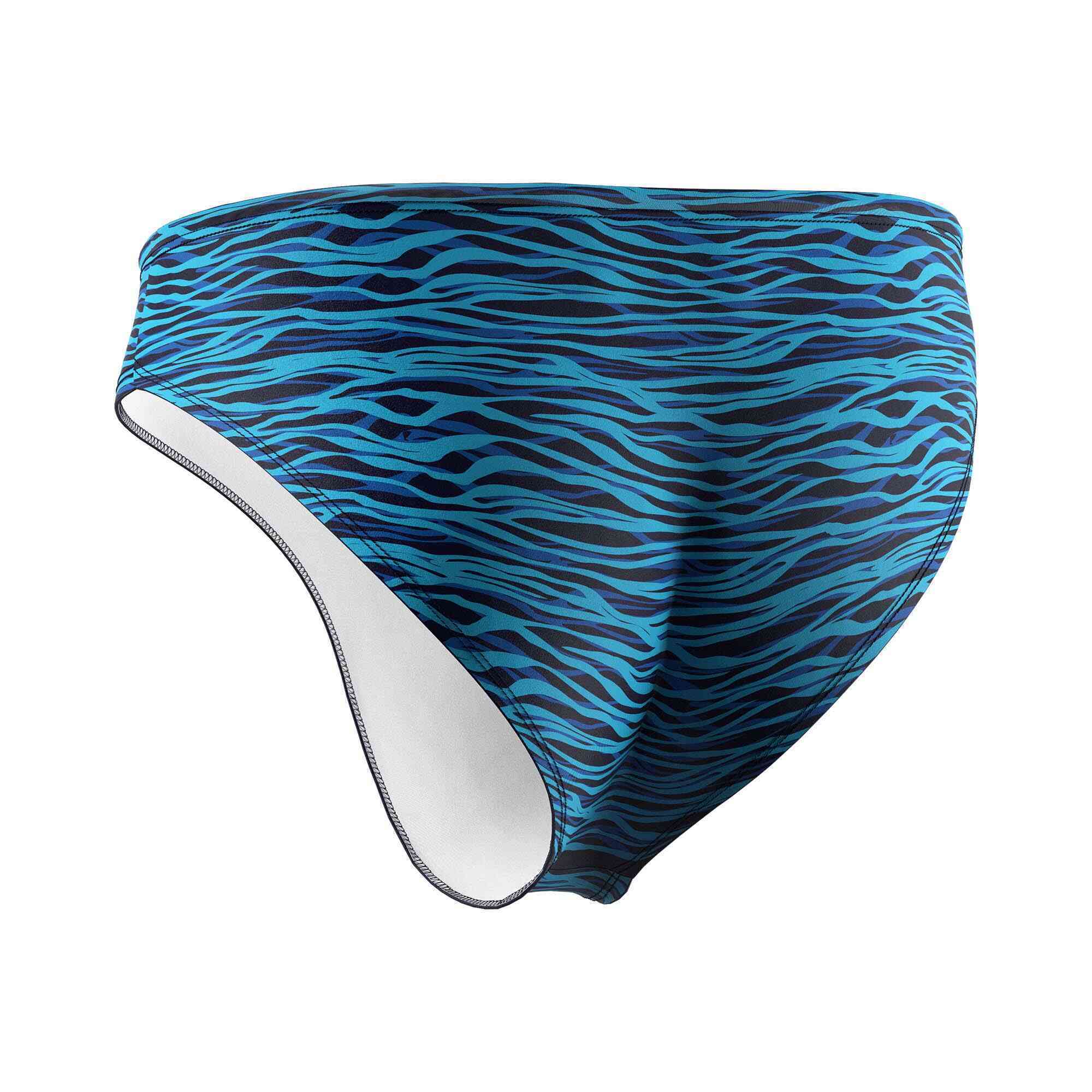 Blue horizontal stripes water polo swim trunks wholesale back view