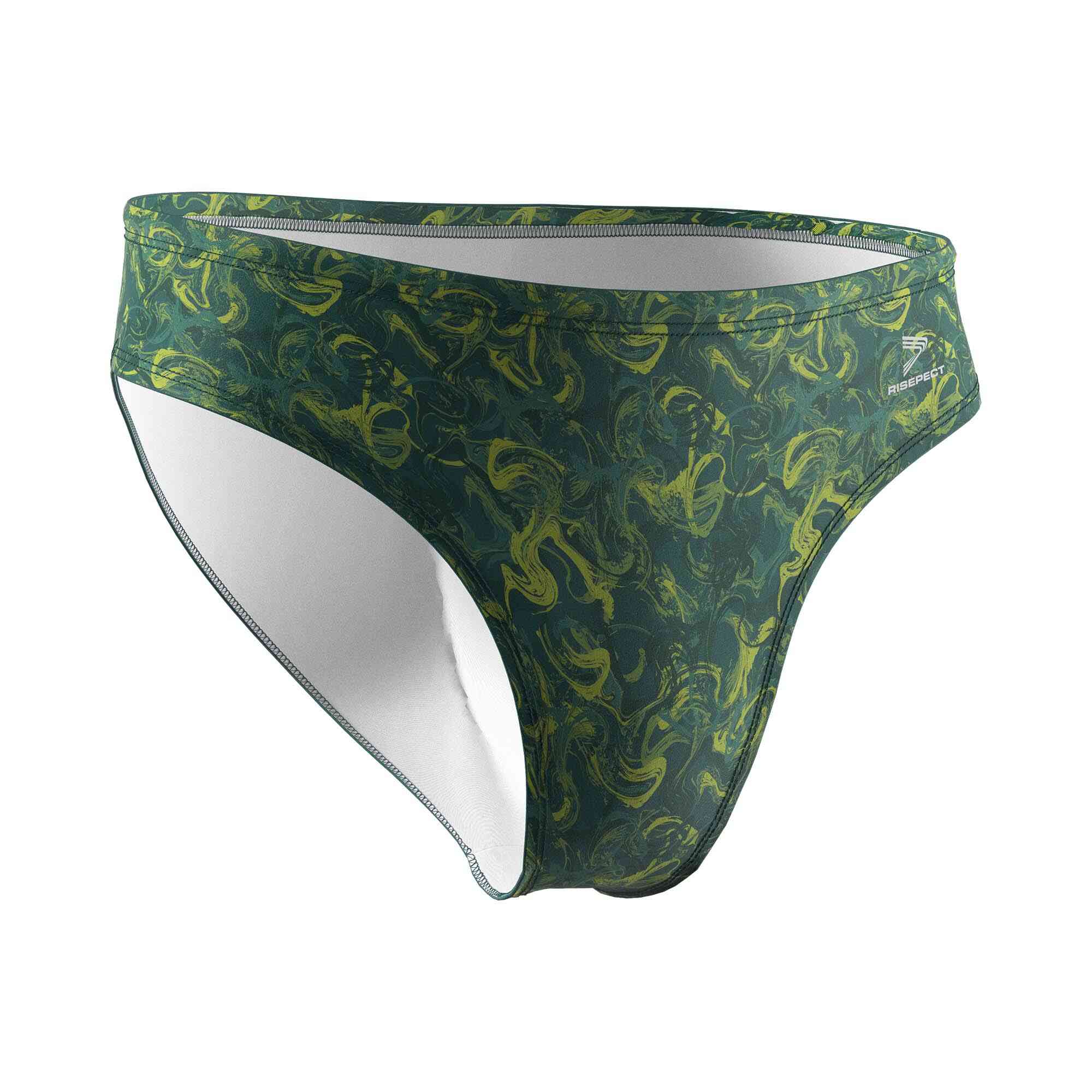 Green oil painting men's water polo swimsuits wholesale front view
