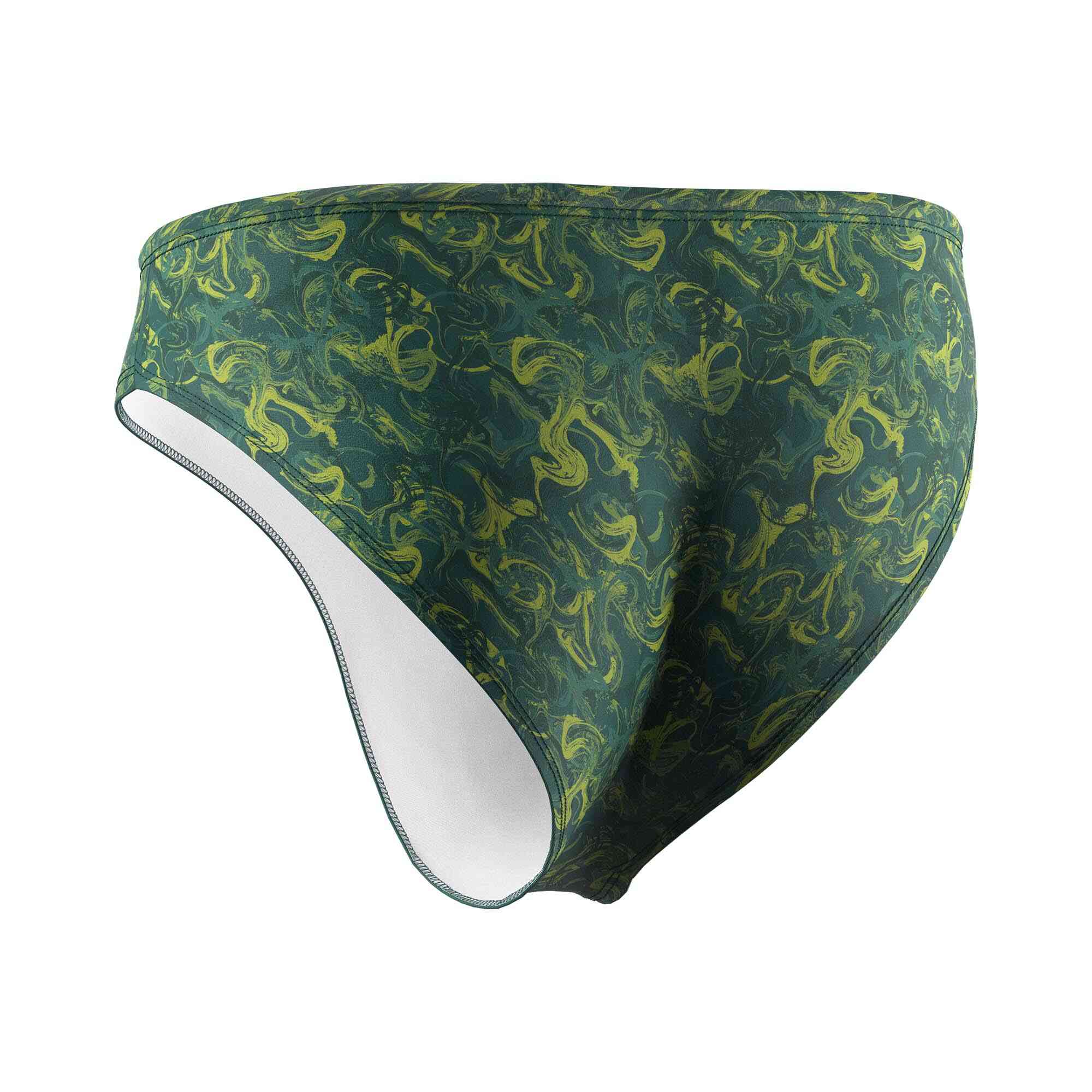 Green oil painting men's water polo swimsuits wholesale back view