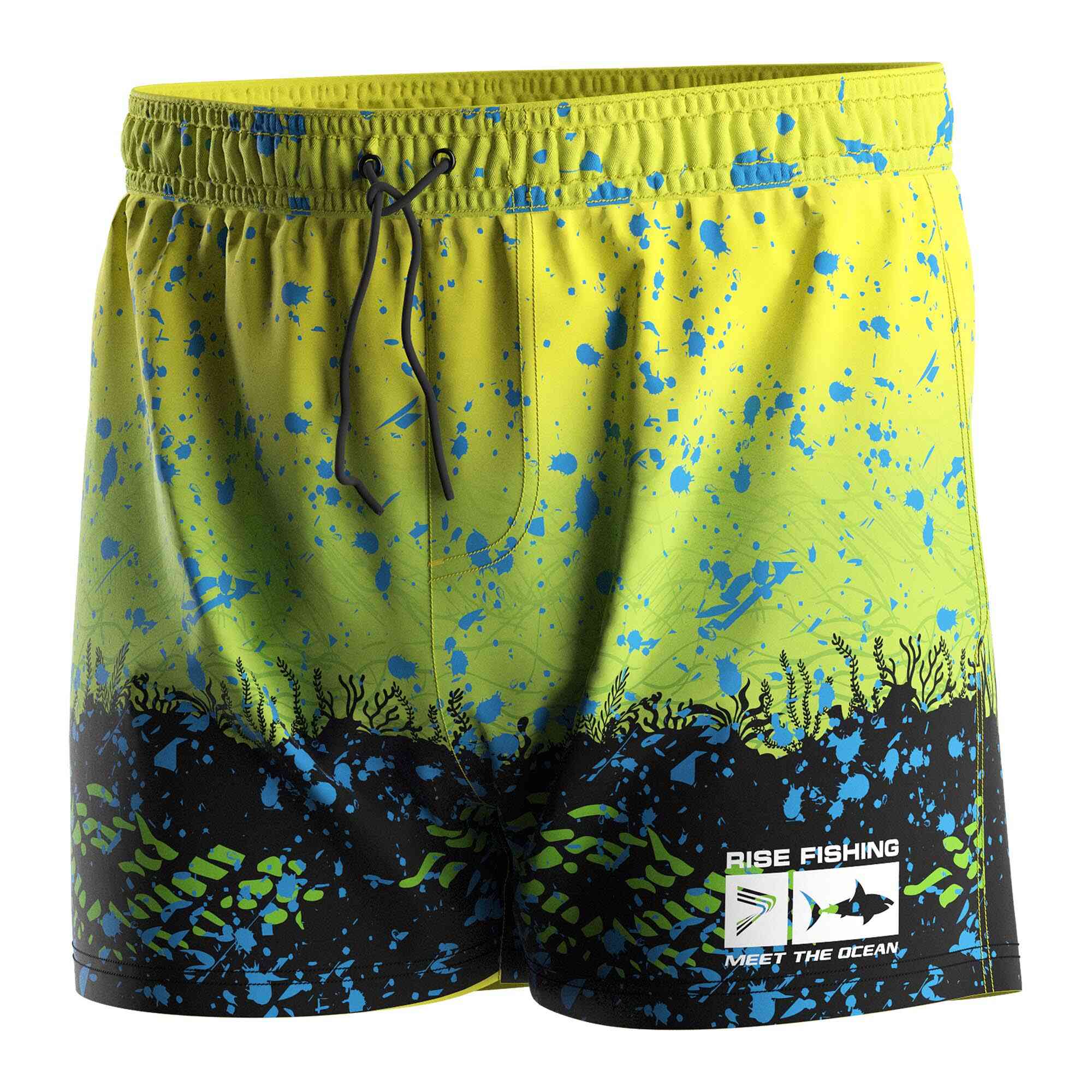
                Wholesale 3 inch fishing shorts green yellow gradient underwater world Rise fishing