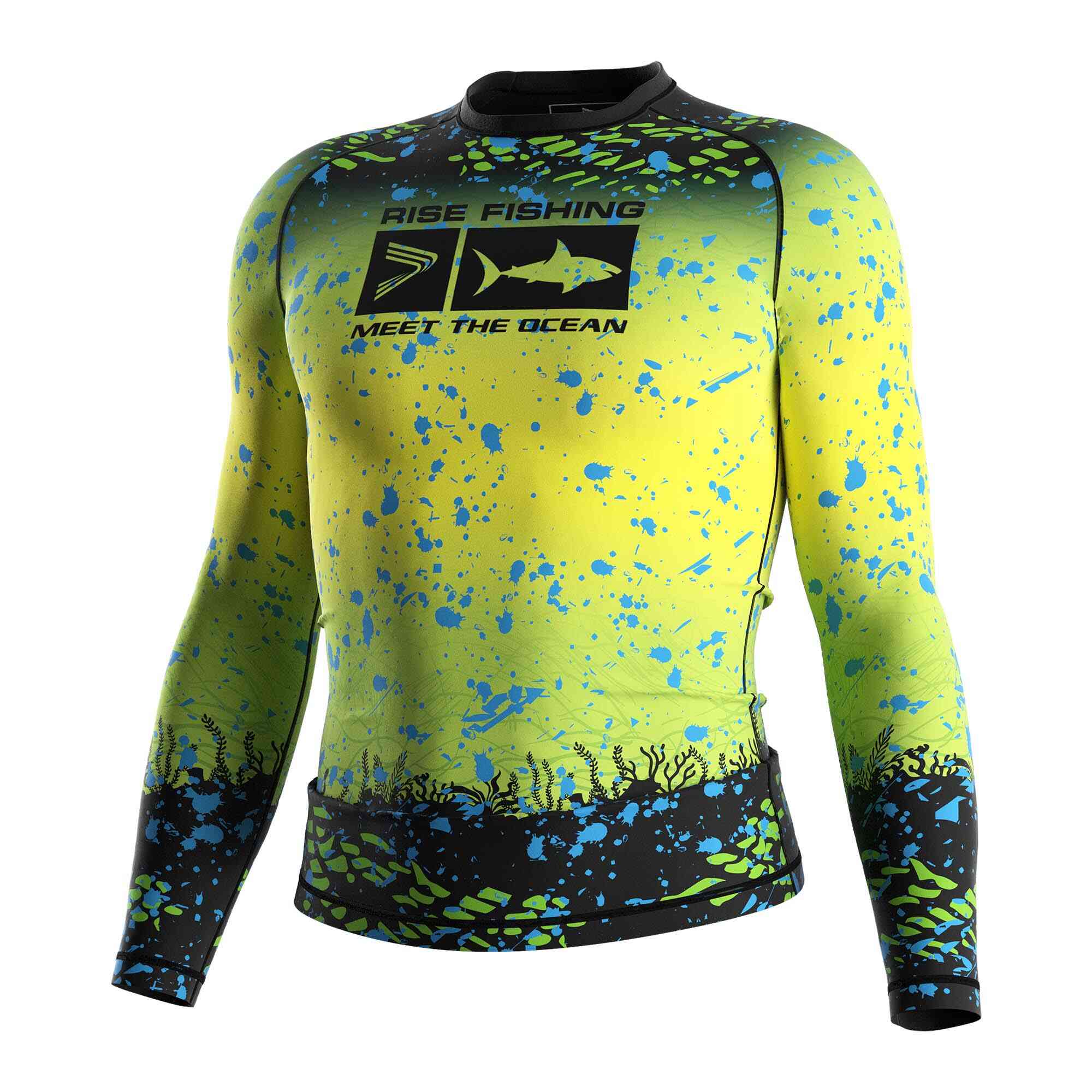 
                Wholesale fishing rash guards green yellow gradient underwater world Rise fishing