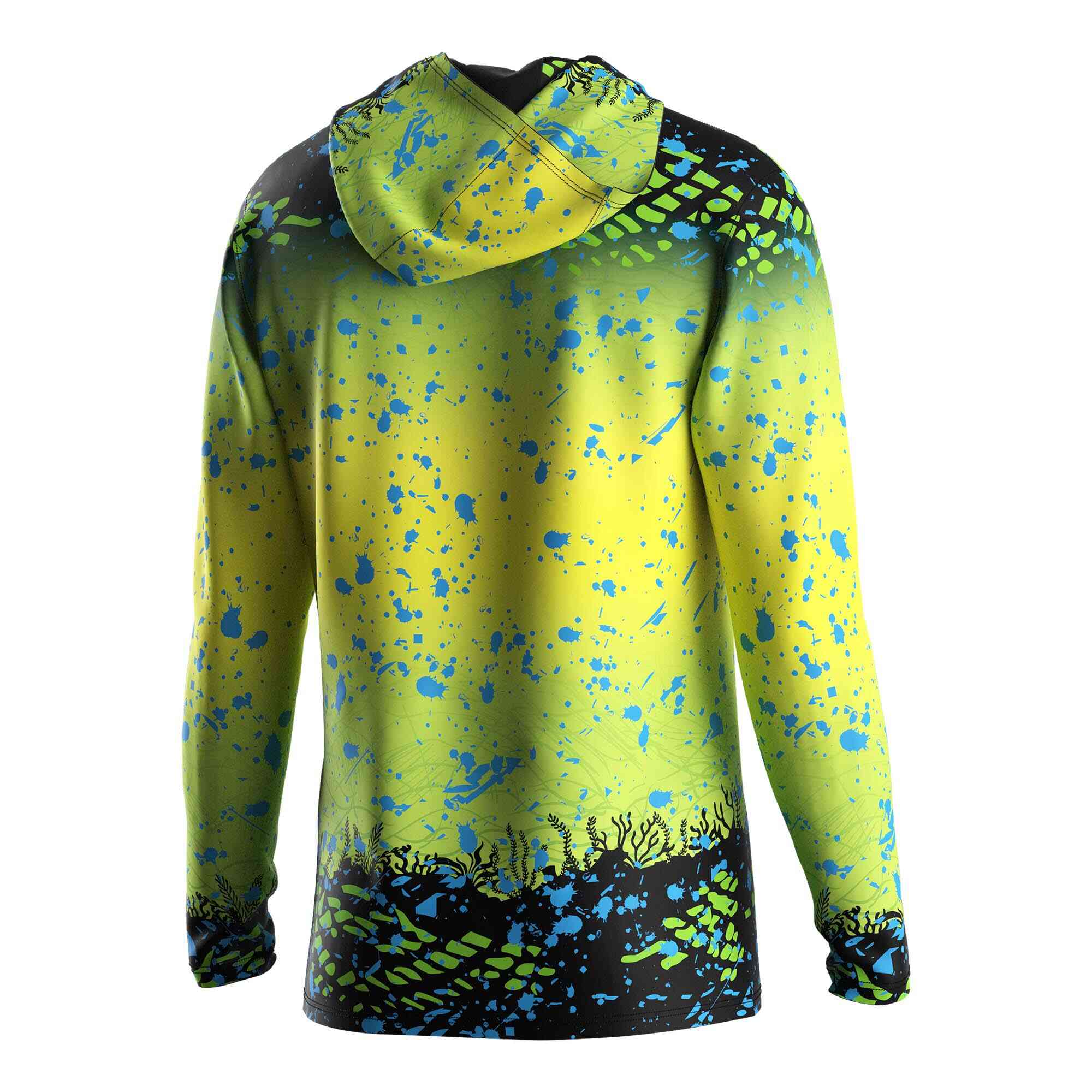 
                Wholesale hooded fishing shirt green yellow gradient underwater world Rise fishing