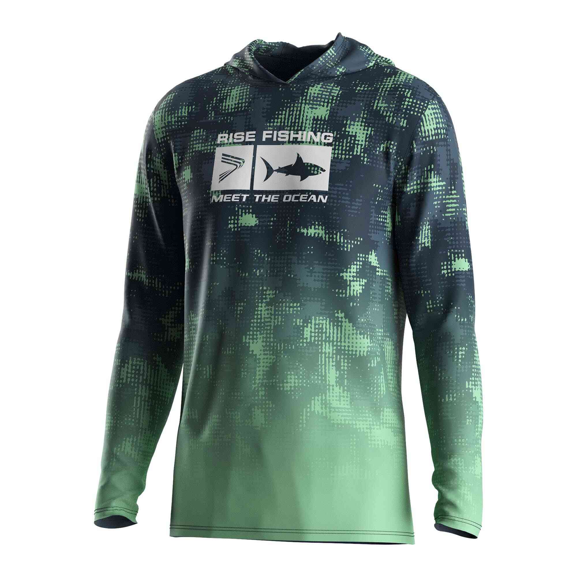 
                Wholesale hooded fishing shirts dark green gradient underwater world Rise fishing