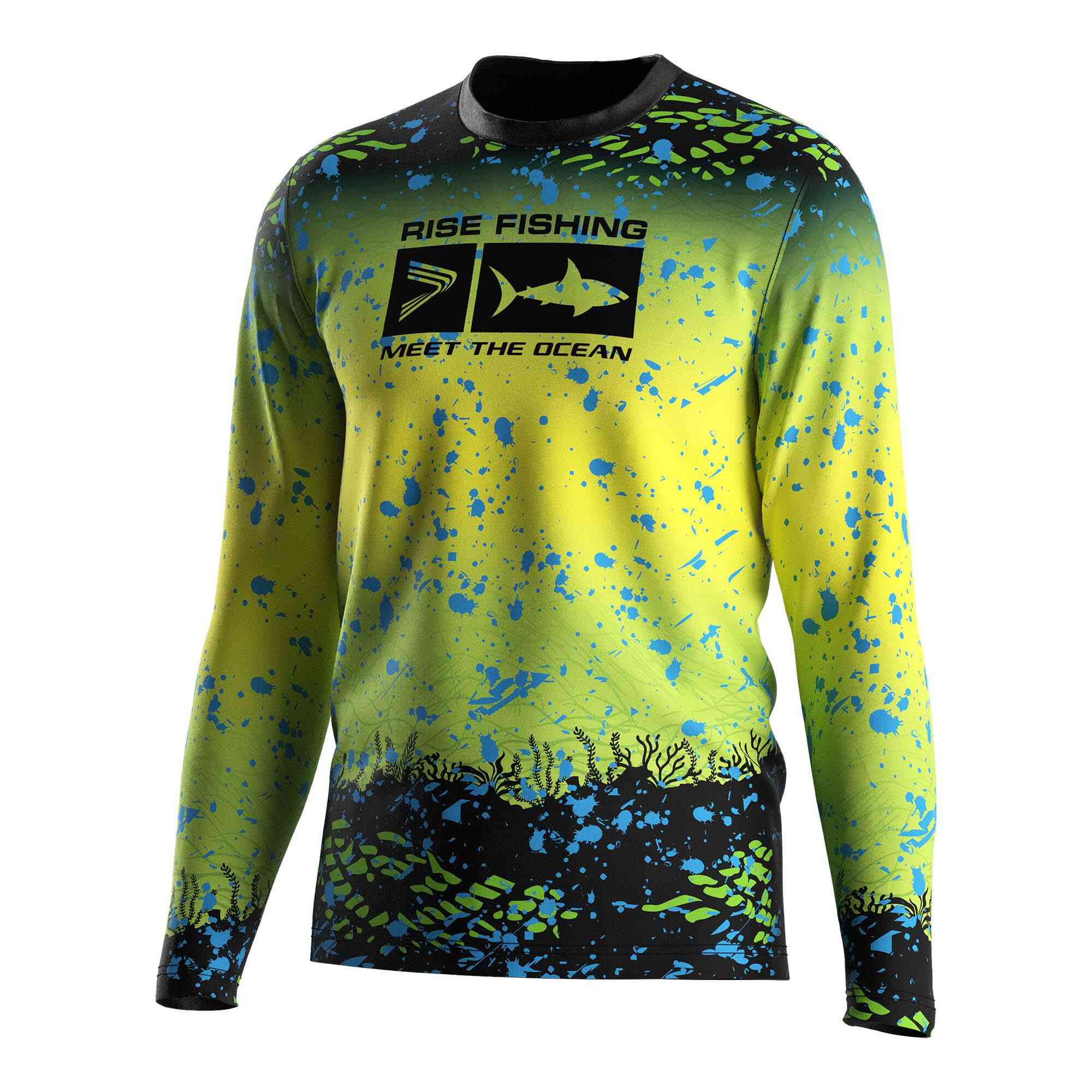 
                Wholesale long sleeve fishing shirts green yellow gradient underwater world Rise fishing