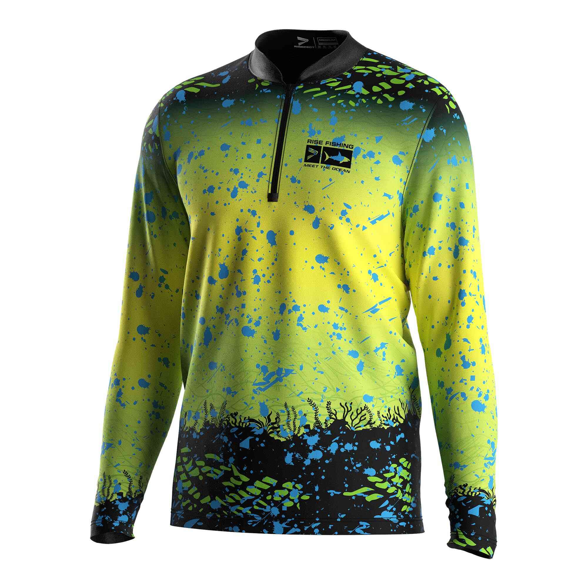 
                Wholesale quarter zip fishing shirts green yellow gradient underwater world Rise fishing