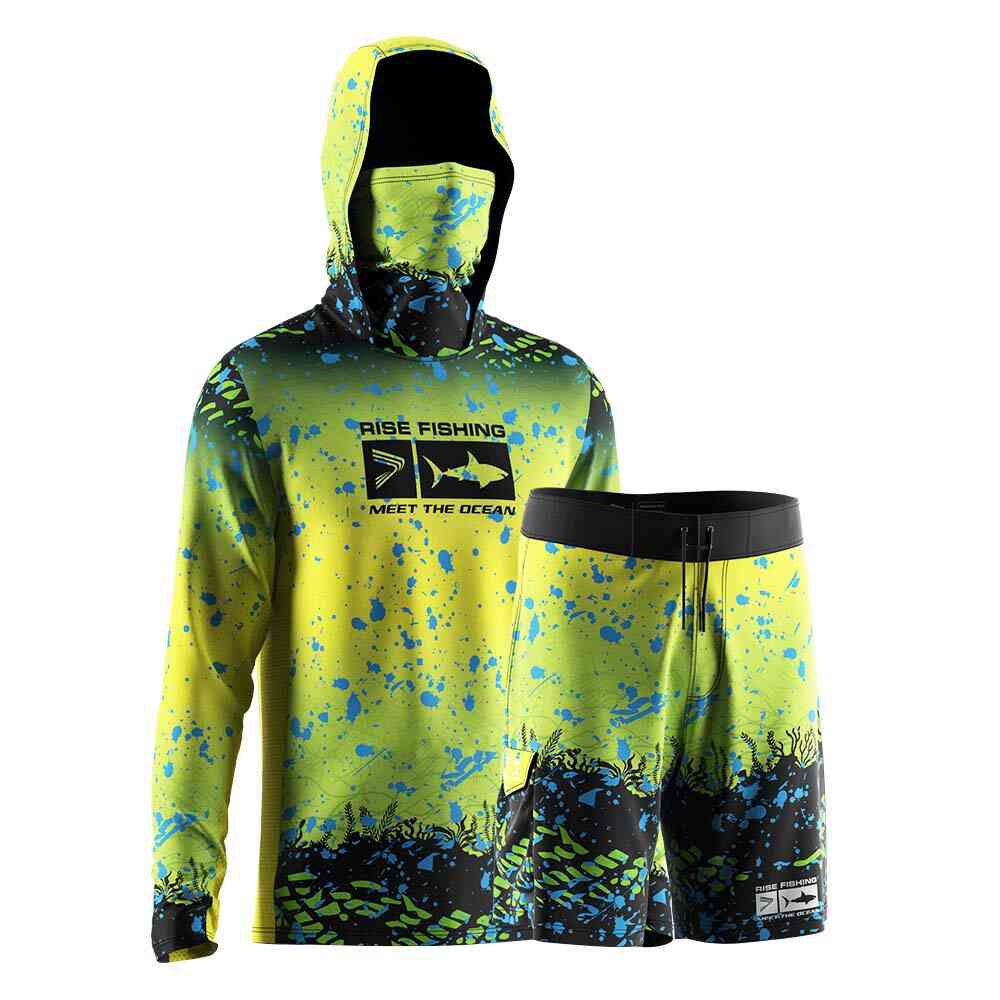 
                2 piece fishing suit mask hoodies 6inch shorts wholesale