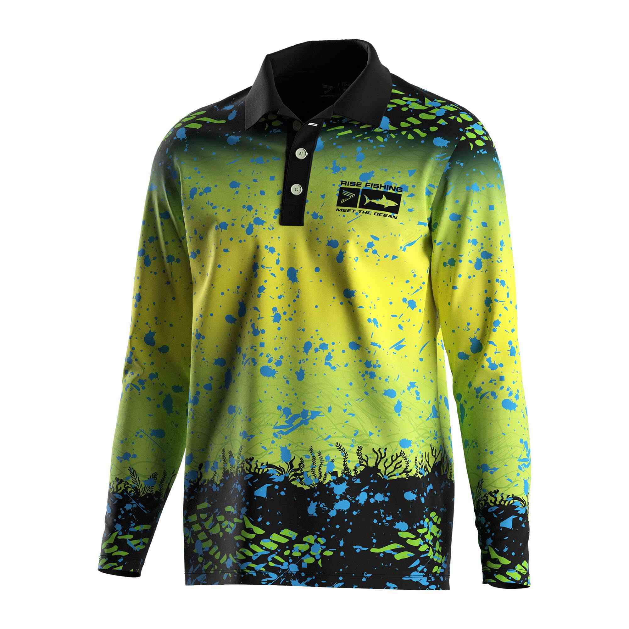 Wholesale polo fishing shirts green yellow gradient underwater world Rise fishing