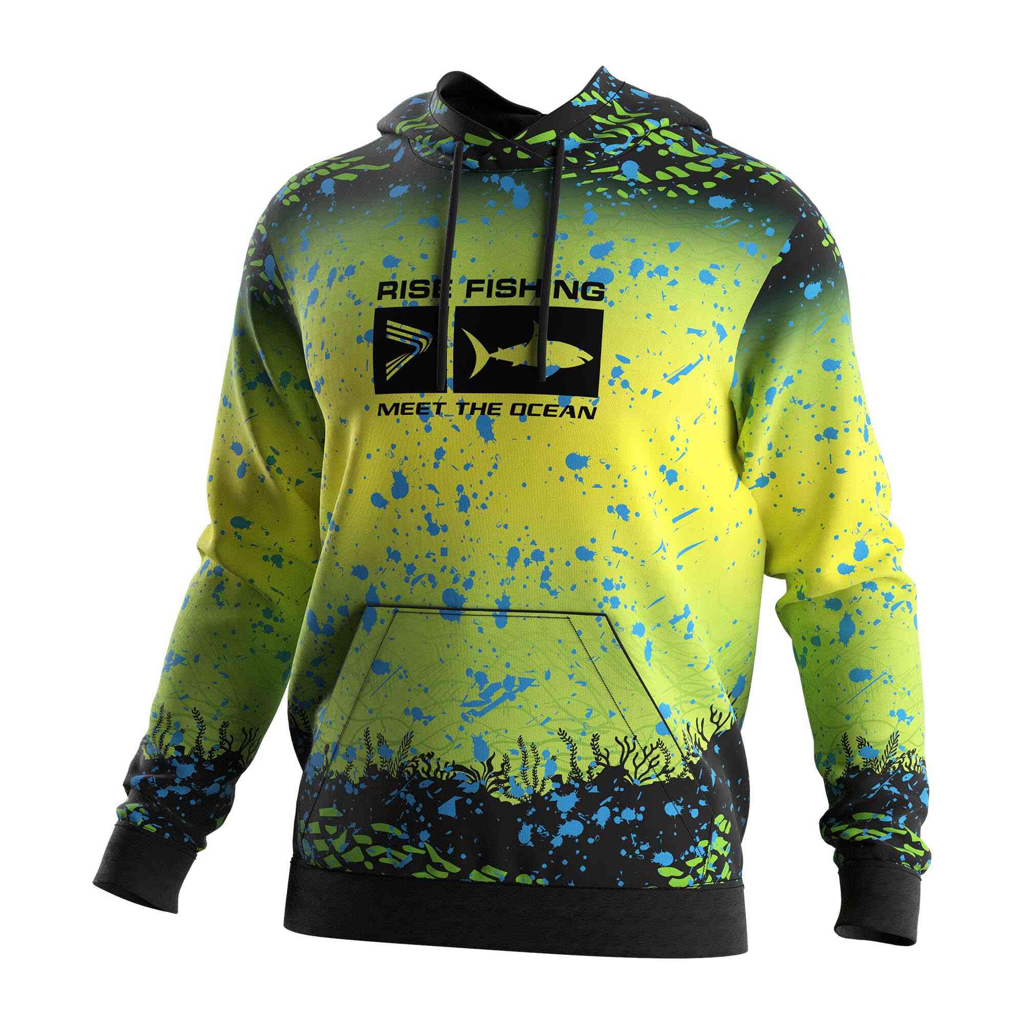 Wholesale pullover fishing hoodies green yellow gradient underwater world Rise fishing