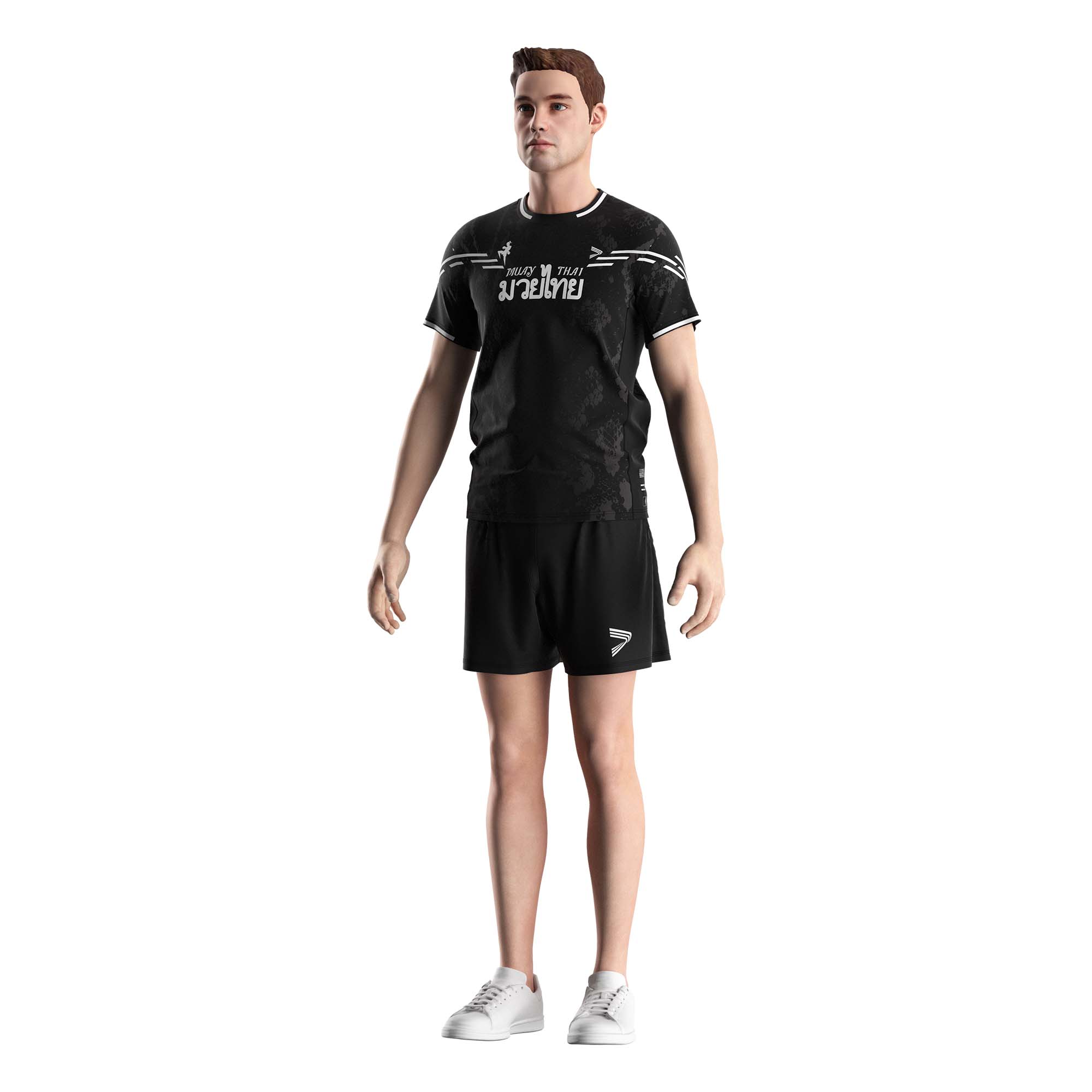 Male model in Muay Thai shirt wholesale performance tee Rise fightwear front view