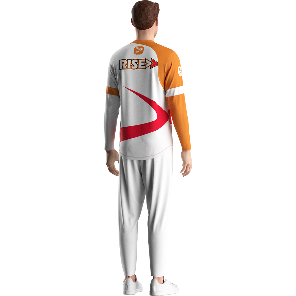 Male model in RISEPECT Racing motorcycle jersey back view