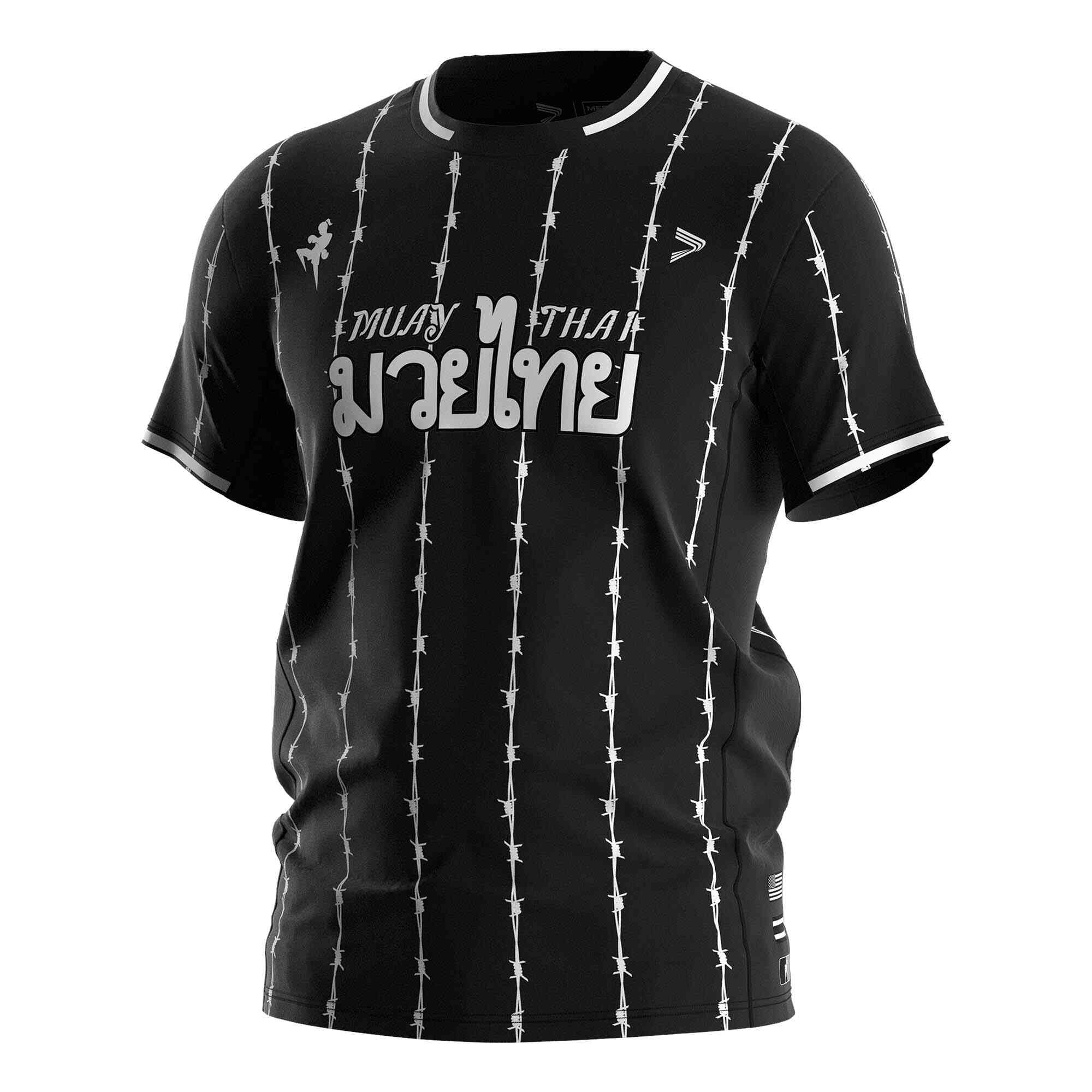 
                Thai boxing shirts wholesale performance tee barbed black