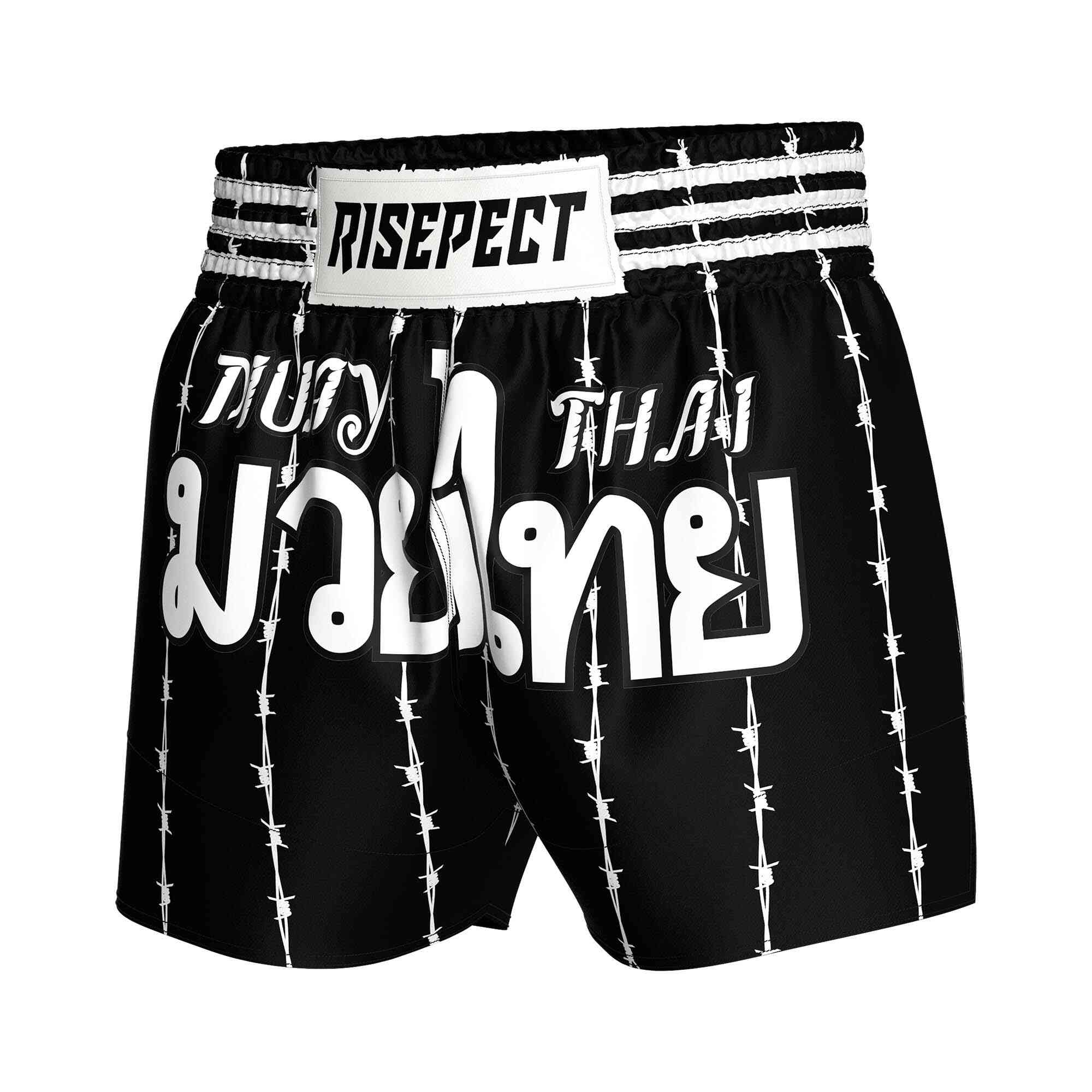 
                Black stripes popular Muay Thai shorts wholesale Rise Muay Thai shorts