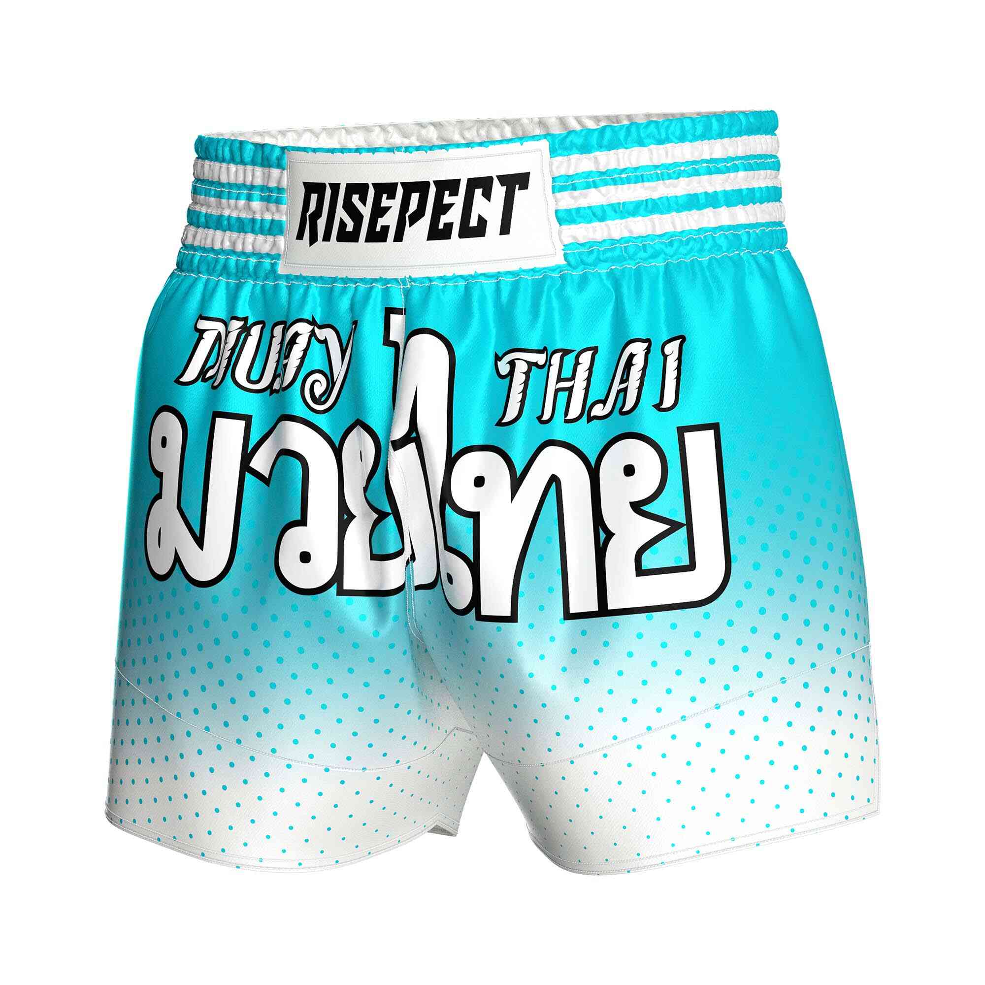 
                Blue dot sublimated popular Muay Thai shorts Rise Muay Thai shorts