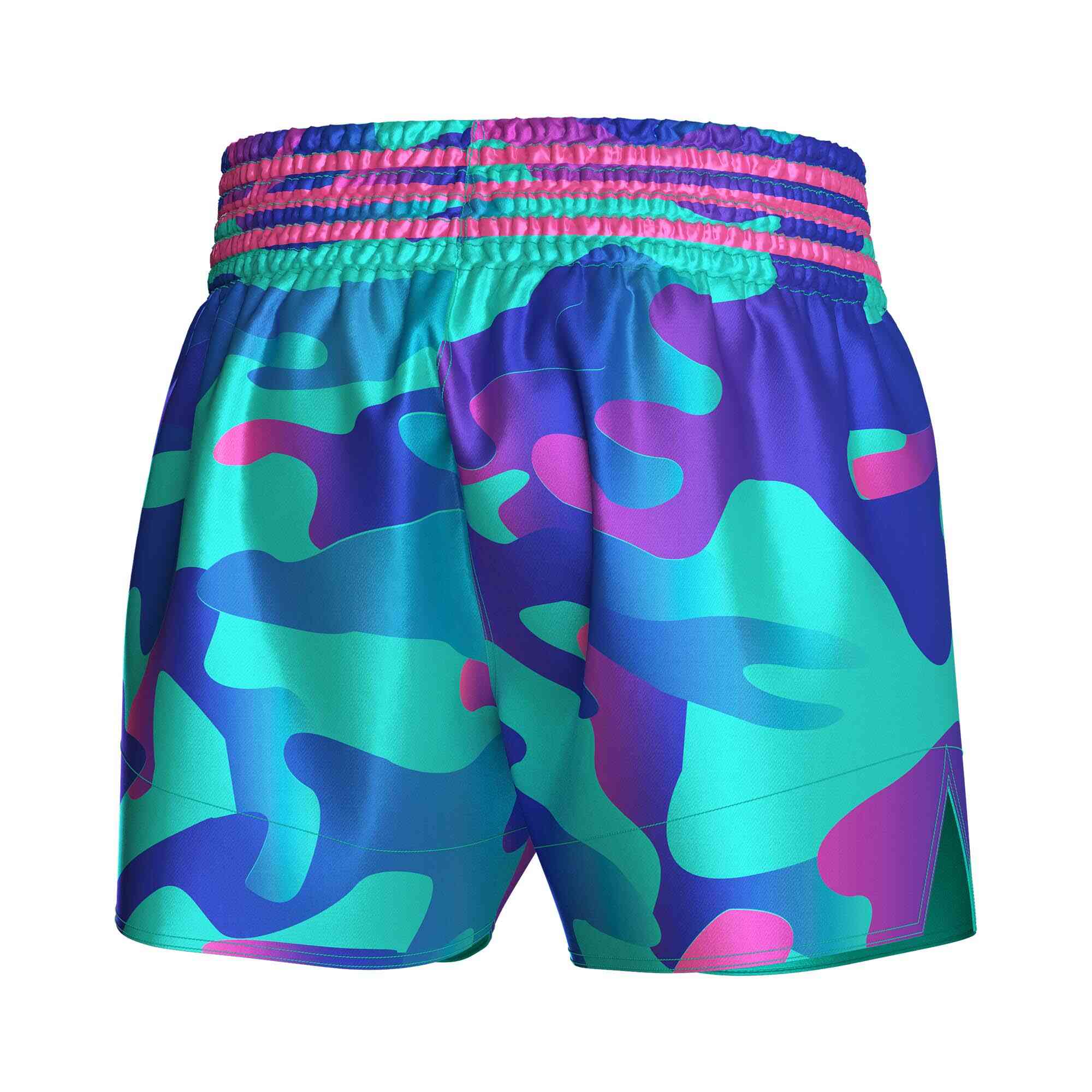 
                Exceptional bright camou colors popular Muay Thai shorts custom Rise fight gear