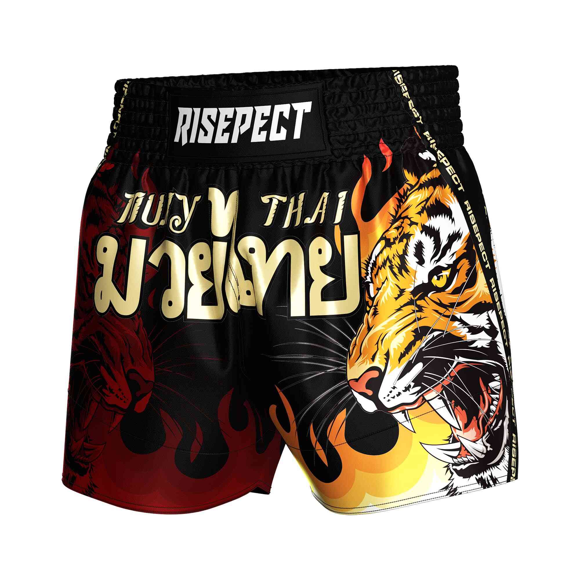 
                Fashion flame tiger sublimated popular Muay Thai shorts Rise Muay Thai shorts