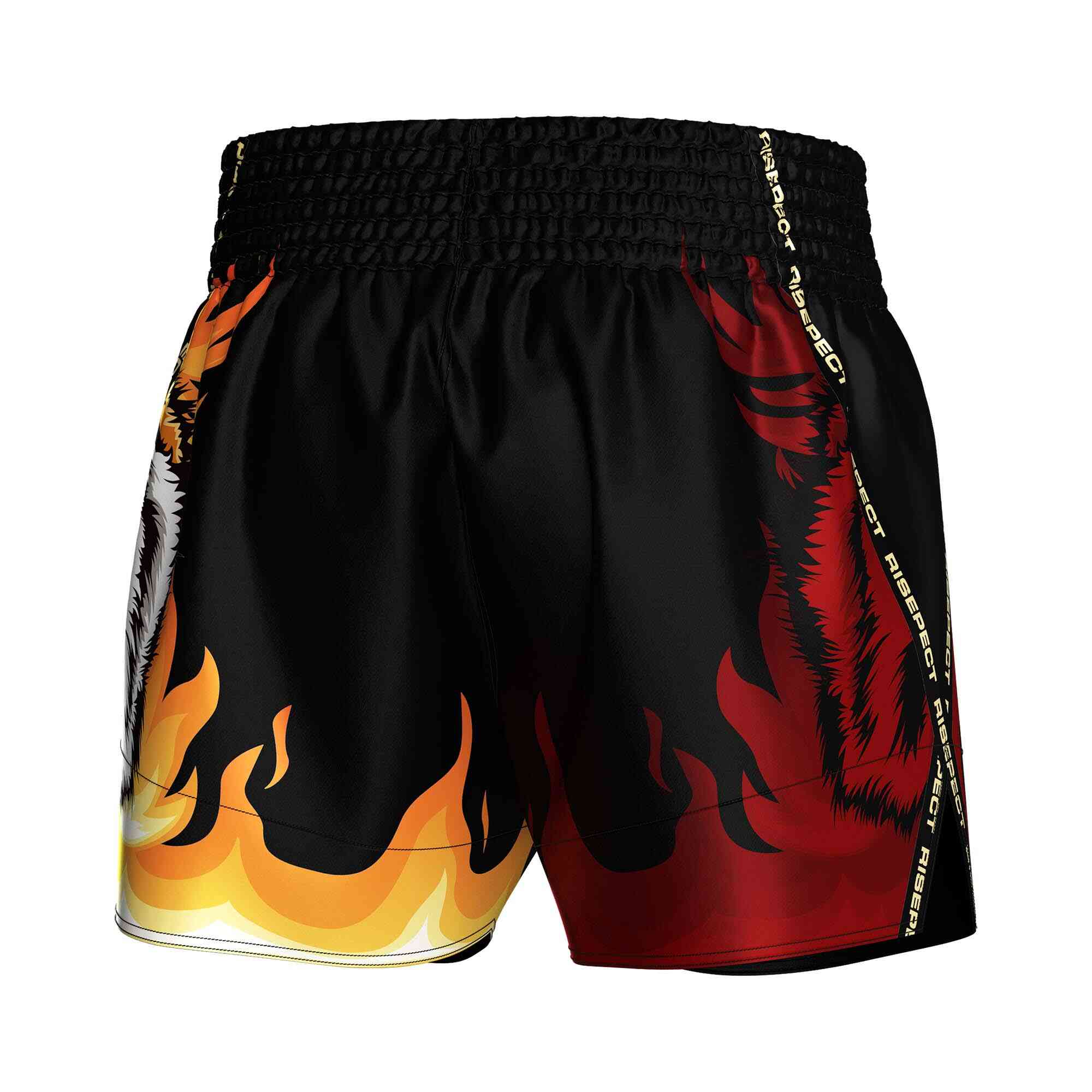 
                Fashion flame tiger sublimated popular Muay Thai shorts Rise Muay Thai shorts