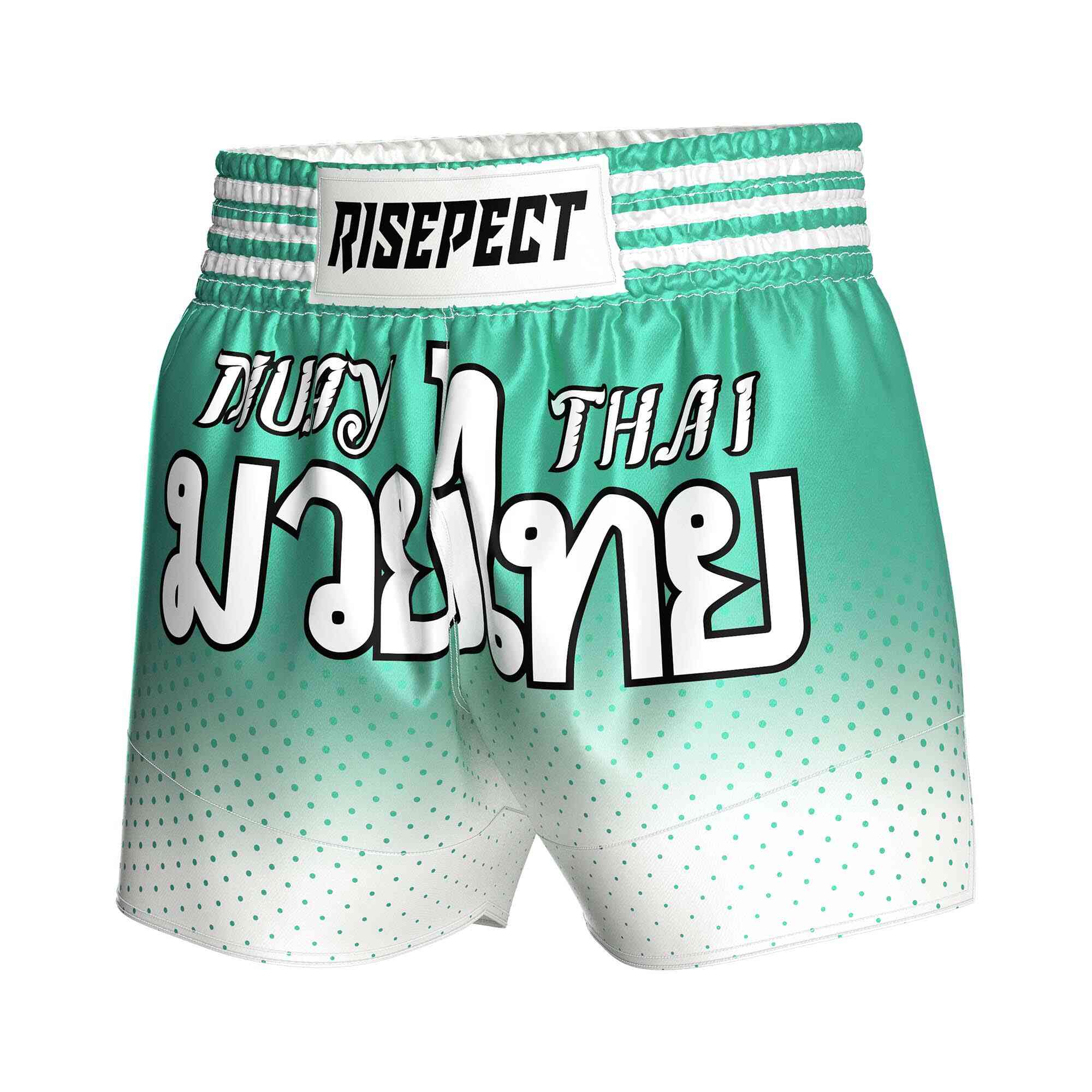 
                Green dot sublimated popular Muay Thai shorts Rise Muay Thai shorts