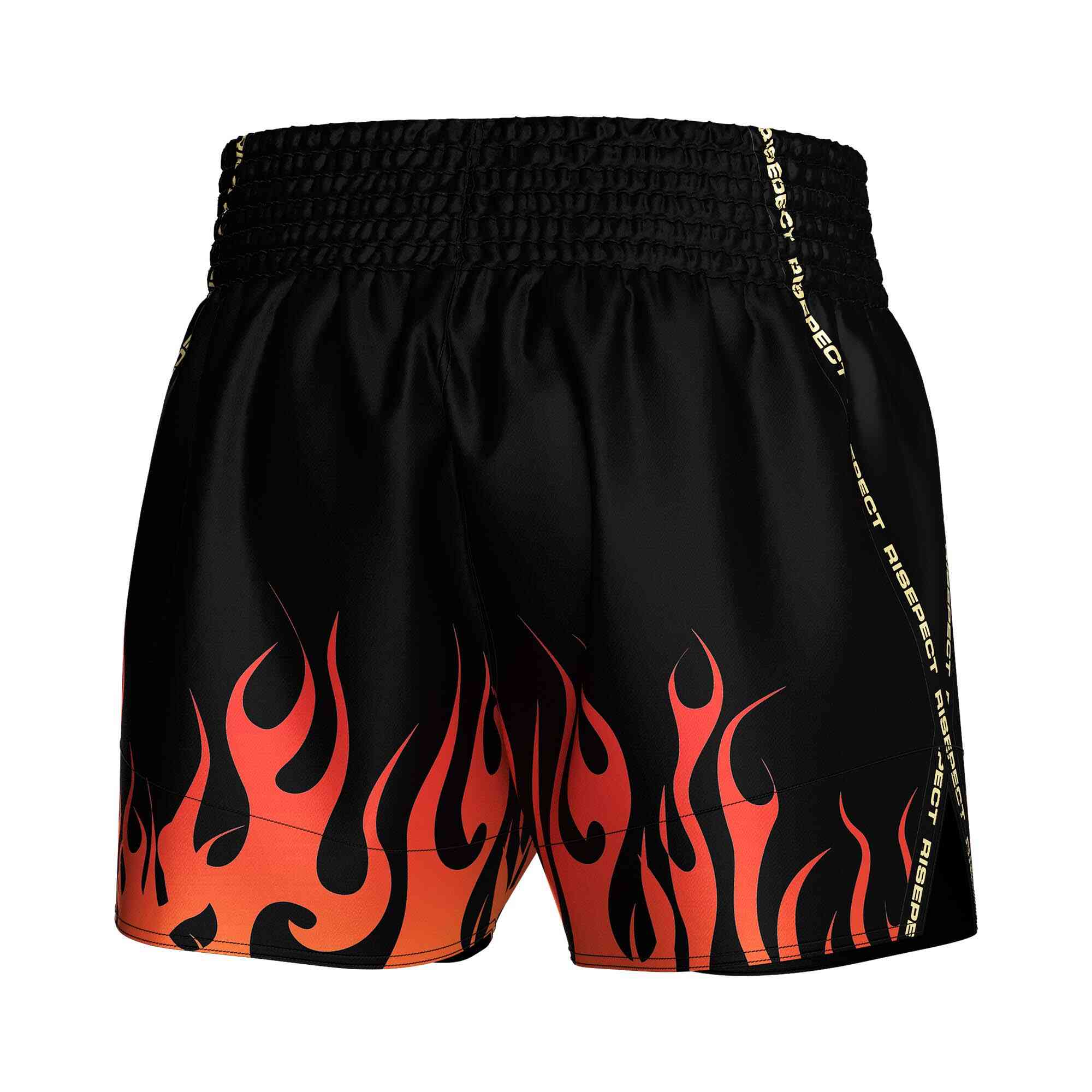 
                Red flame sublimated popular Muay Thai shorts Rise Muay Thai shorts