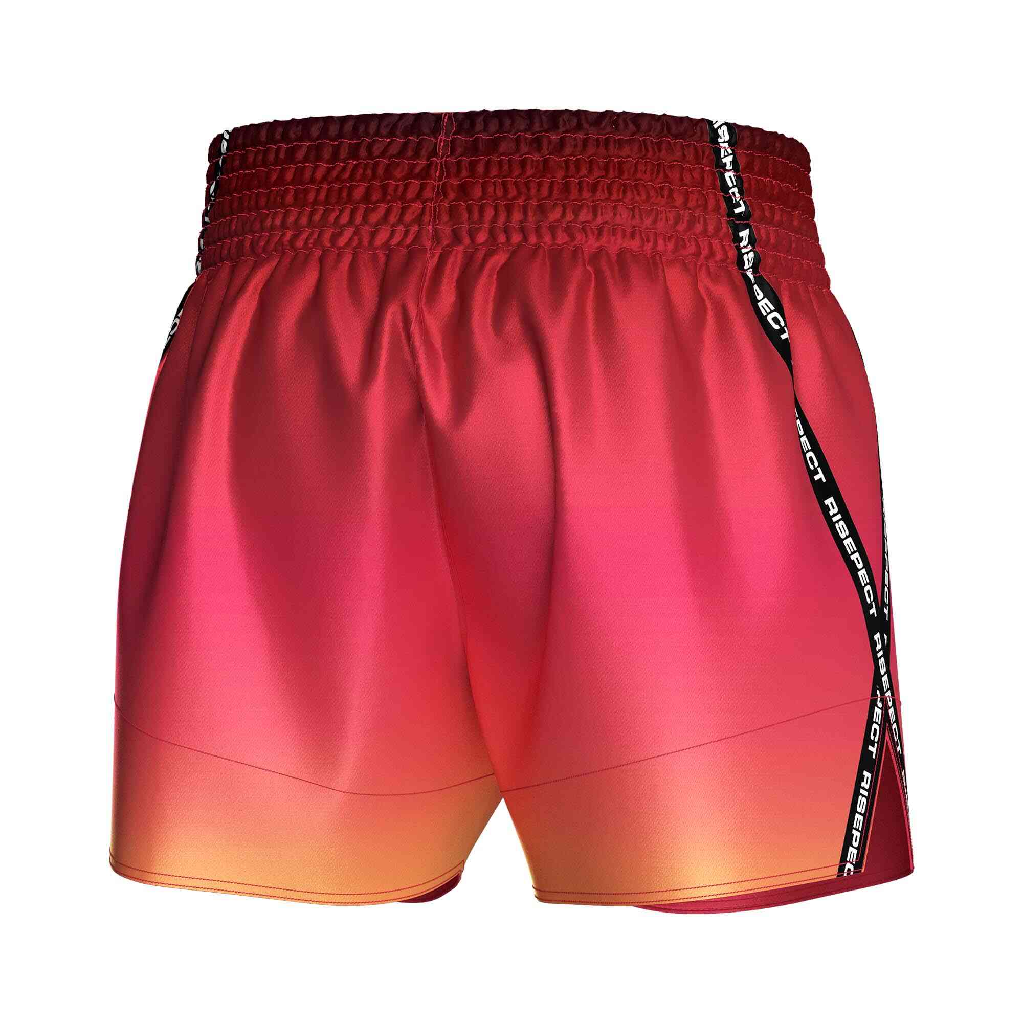 
                Red gradient sublimated popular Muay Thai shorts Rise Muay Thai shorts