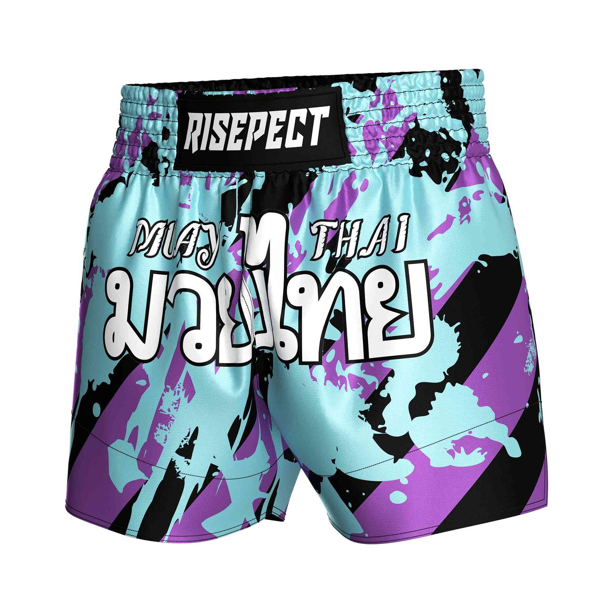 
                Stylish purple blue camou popular Muay Thai shorts Rise Muay Thai shorts