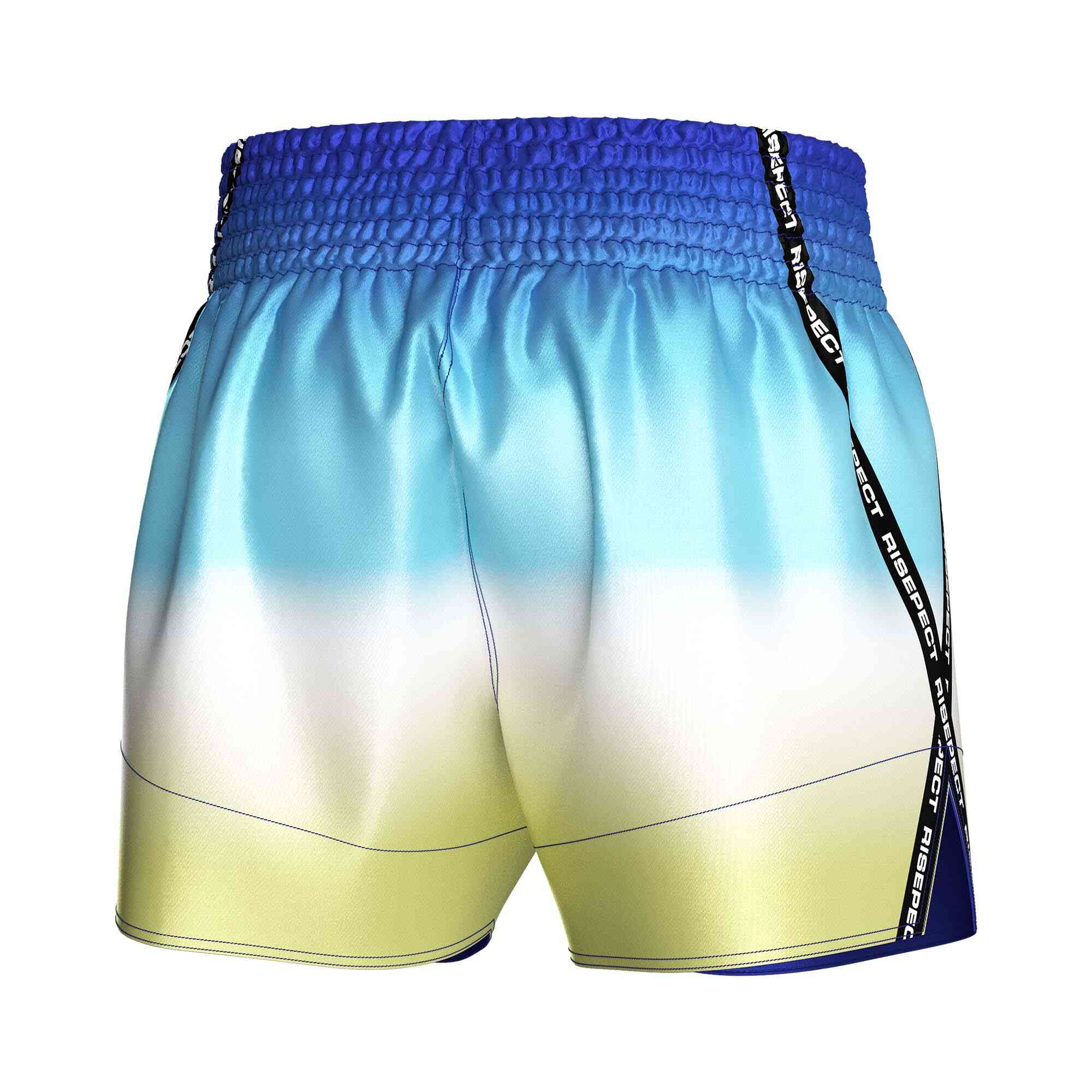 
                Three-colors gradient sublimated popular Muay Thai shorts Rise Muay Thai shorts