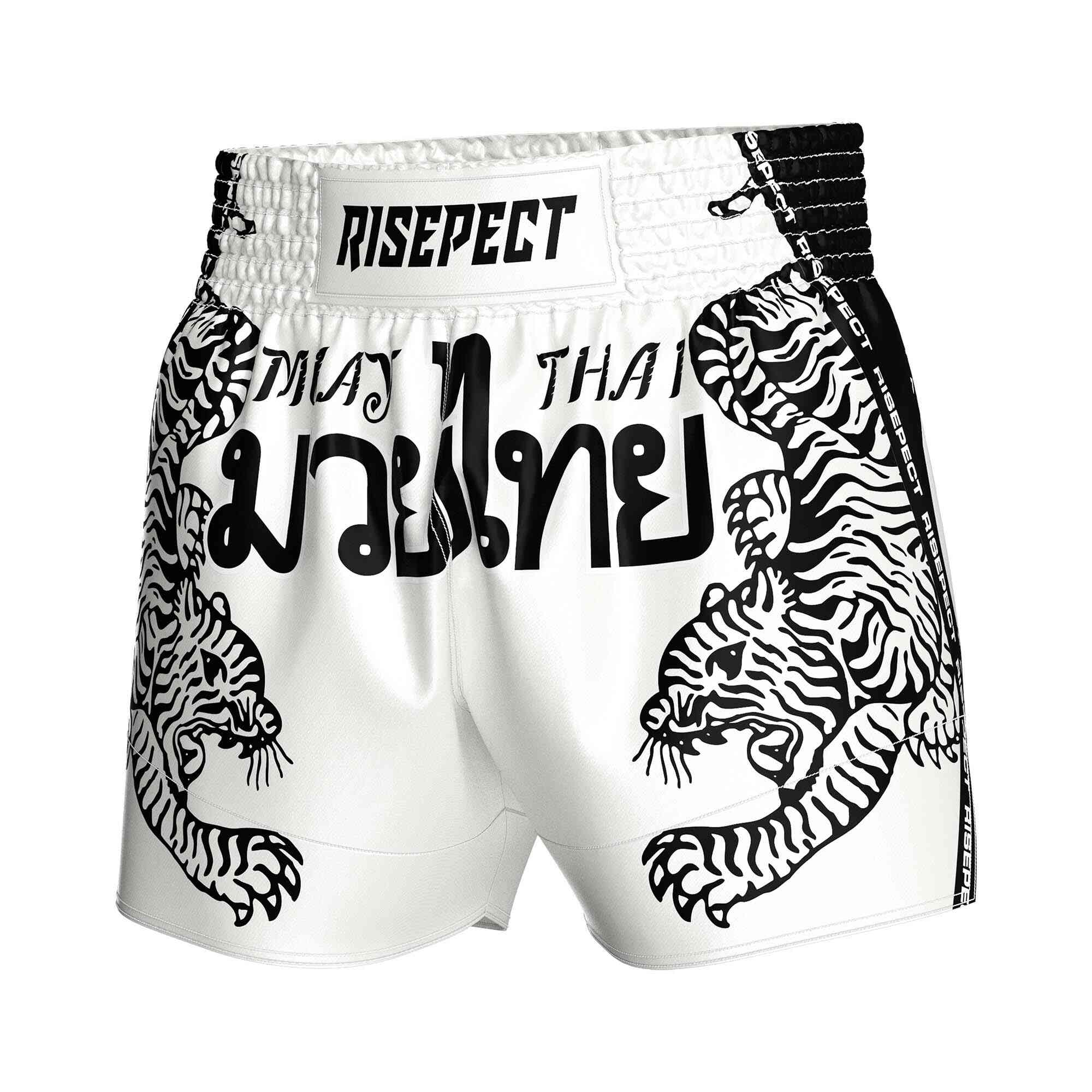 
                White tiger sublimated popular Muay Thai shorts Rise Muay Thai shorts