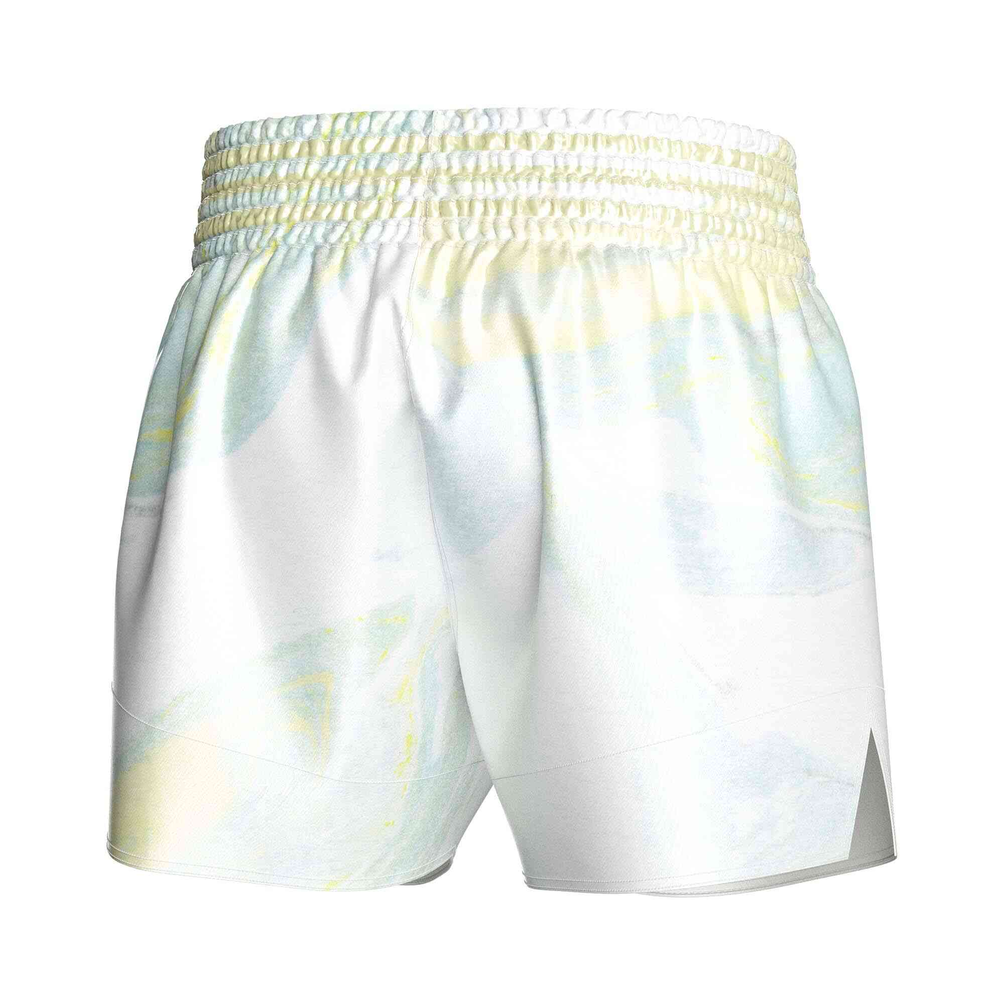 
                Yellow blue gradient sublimated popular Muay Thai shorts Rise Fight shorts