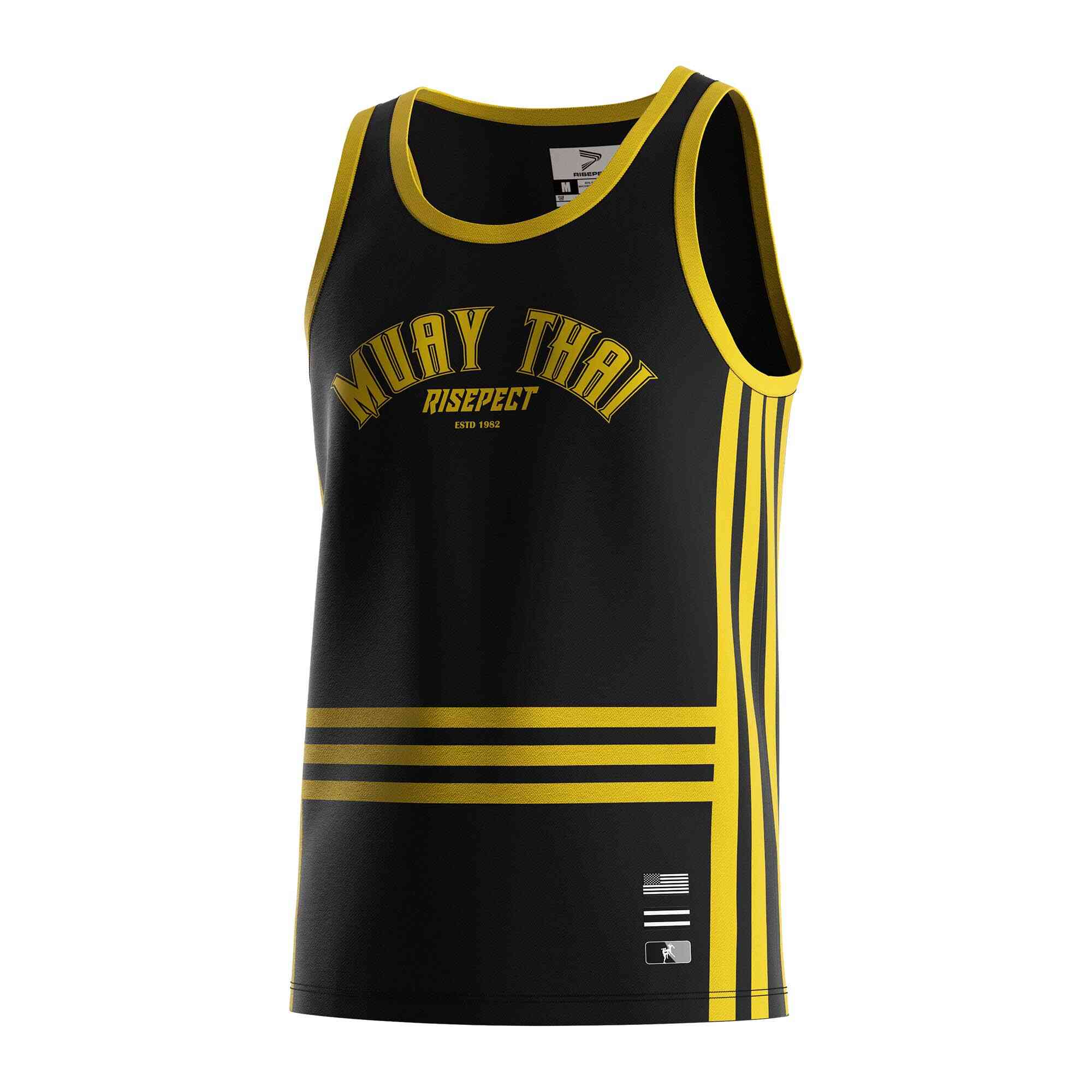 
                Gold lines black Muay Thai singlet wholesale tank top Rise