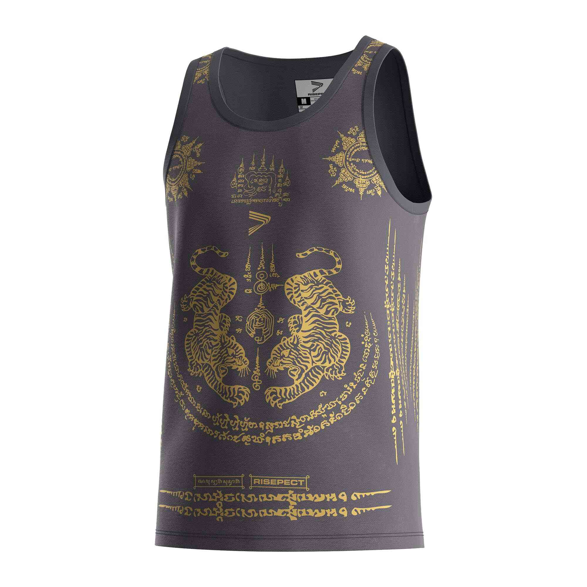 
                Gray thai gold tiger Muay Thai singlets wholesale tank tops Rise
