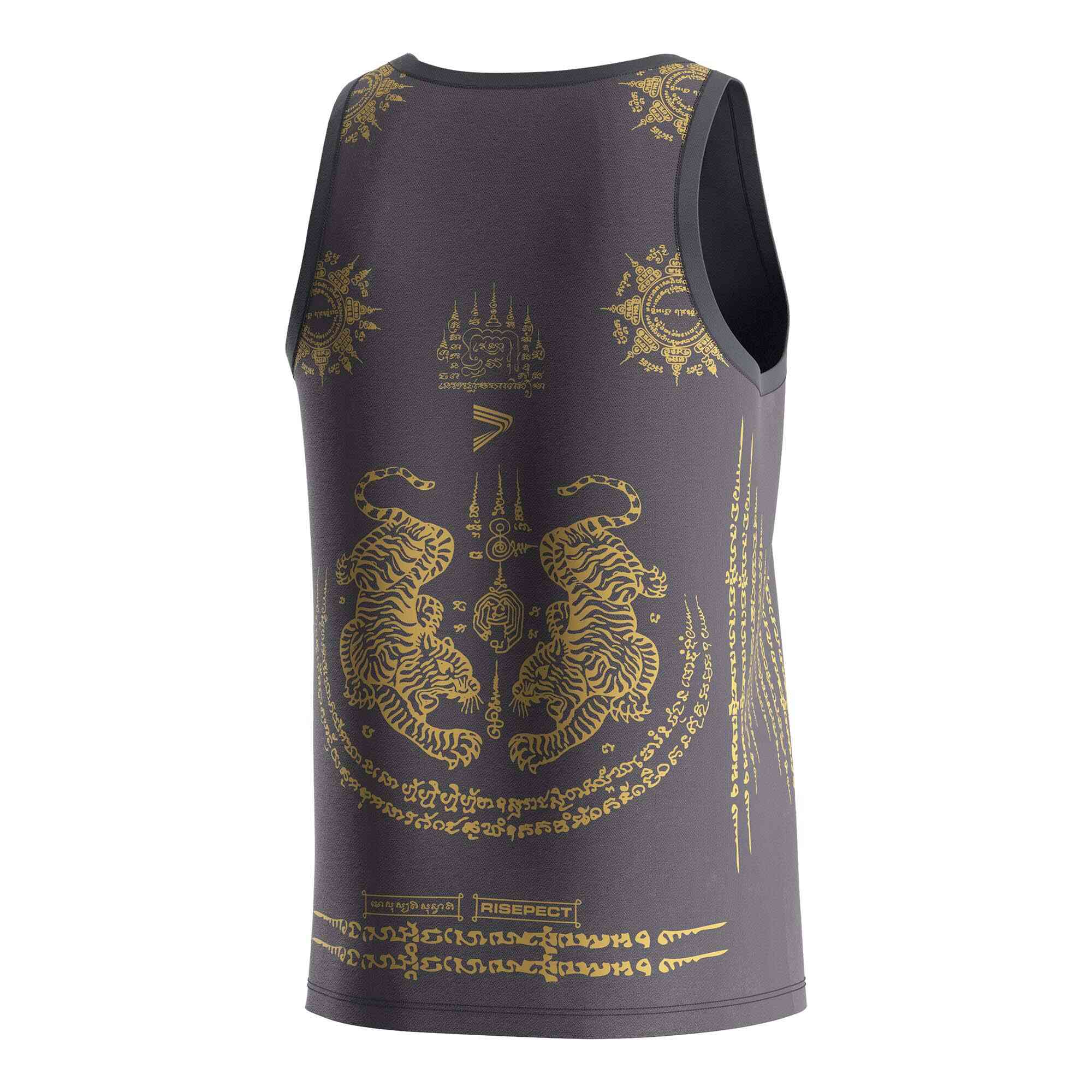 
                Gray thai gold tiger Muay Thai singlets wholesale tank tops Rise