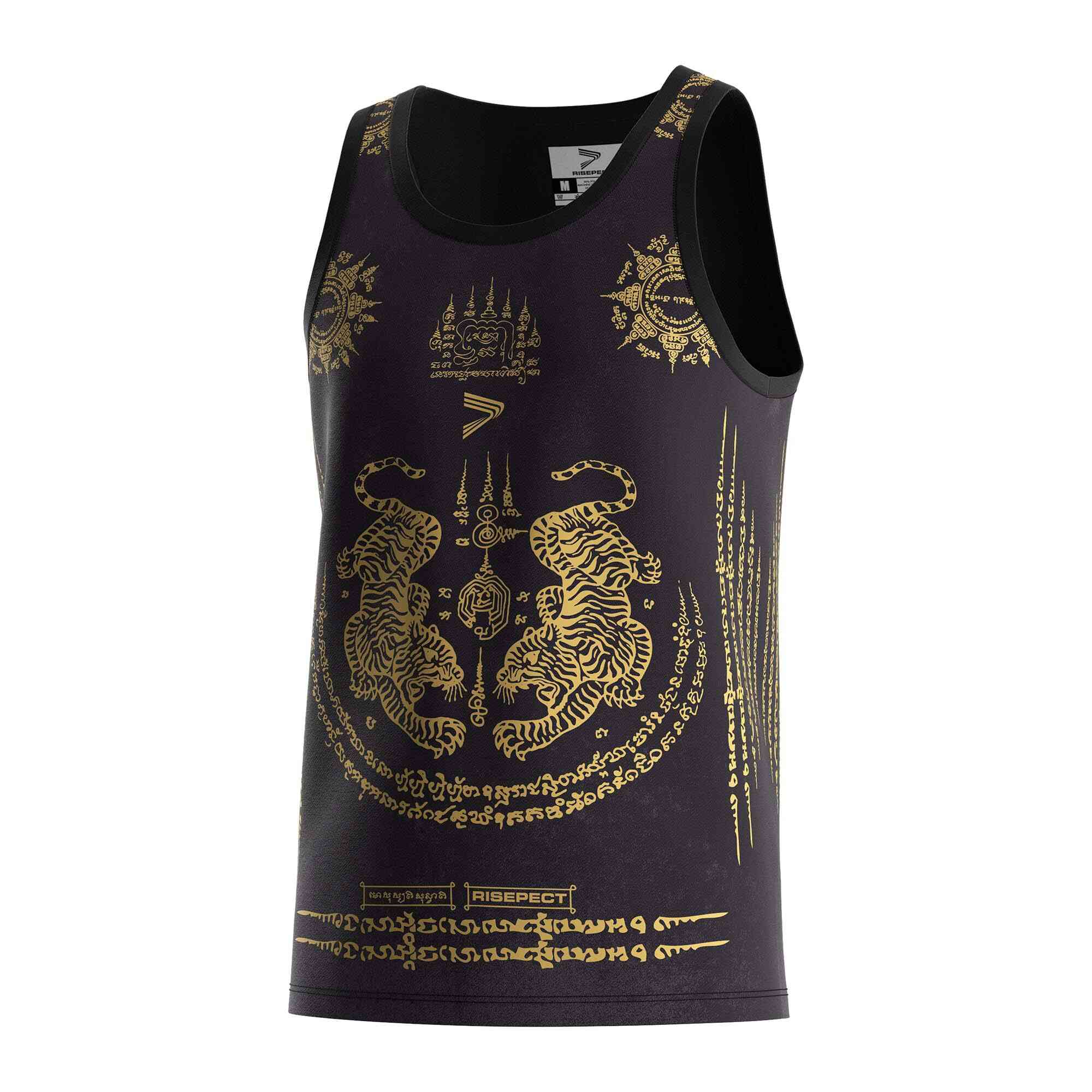 
                Royal blue thai gold tiger Muay Thai singlets wholesale tank tops Rise
