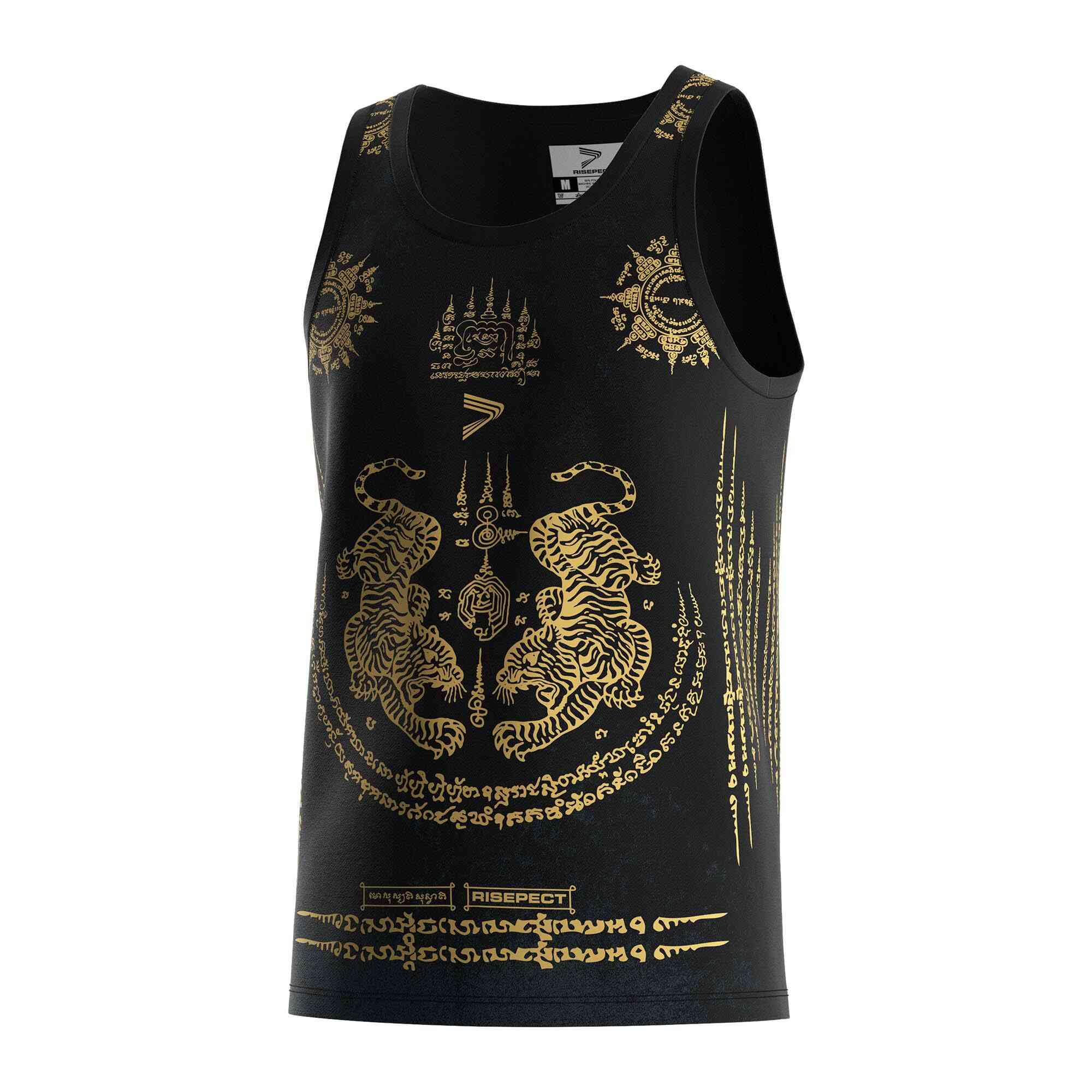 
                Thai gold tiger black Muay Thai singlets wholesale tank tops Rise