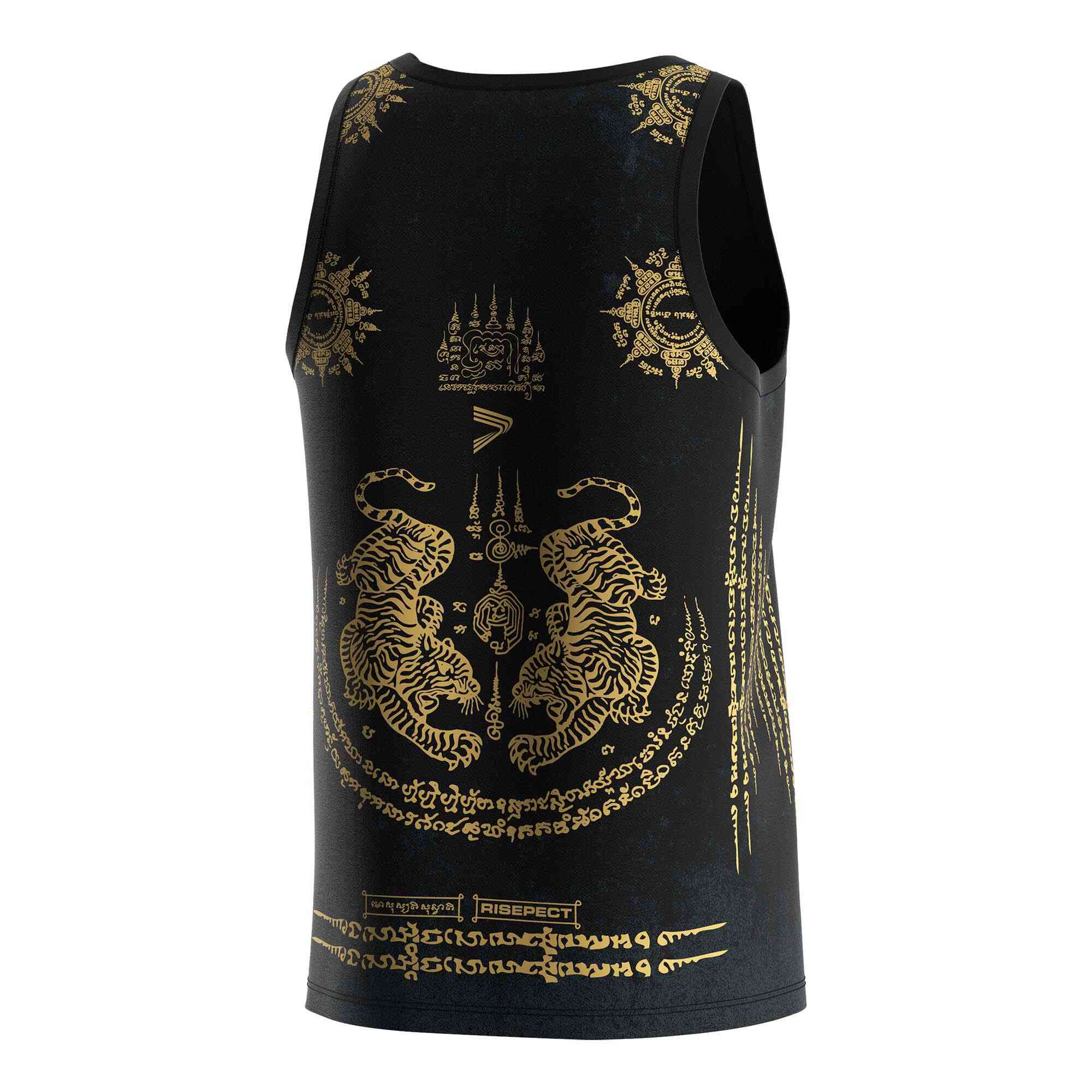 
                Thai gold tiger black Muay Thai singlets wholesale tank tops Rise
