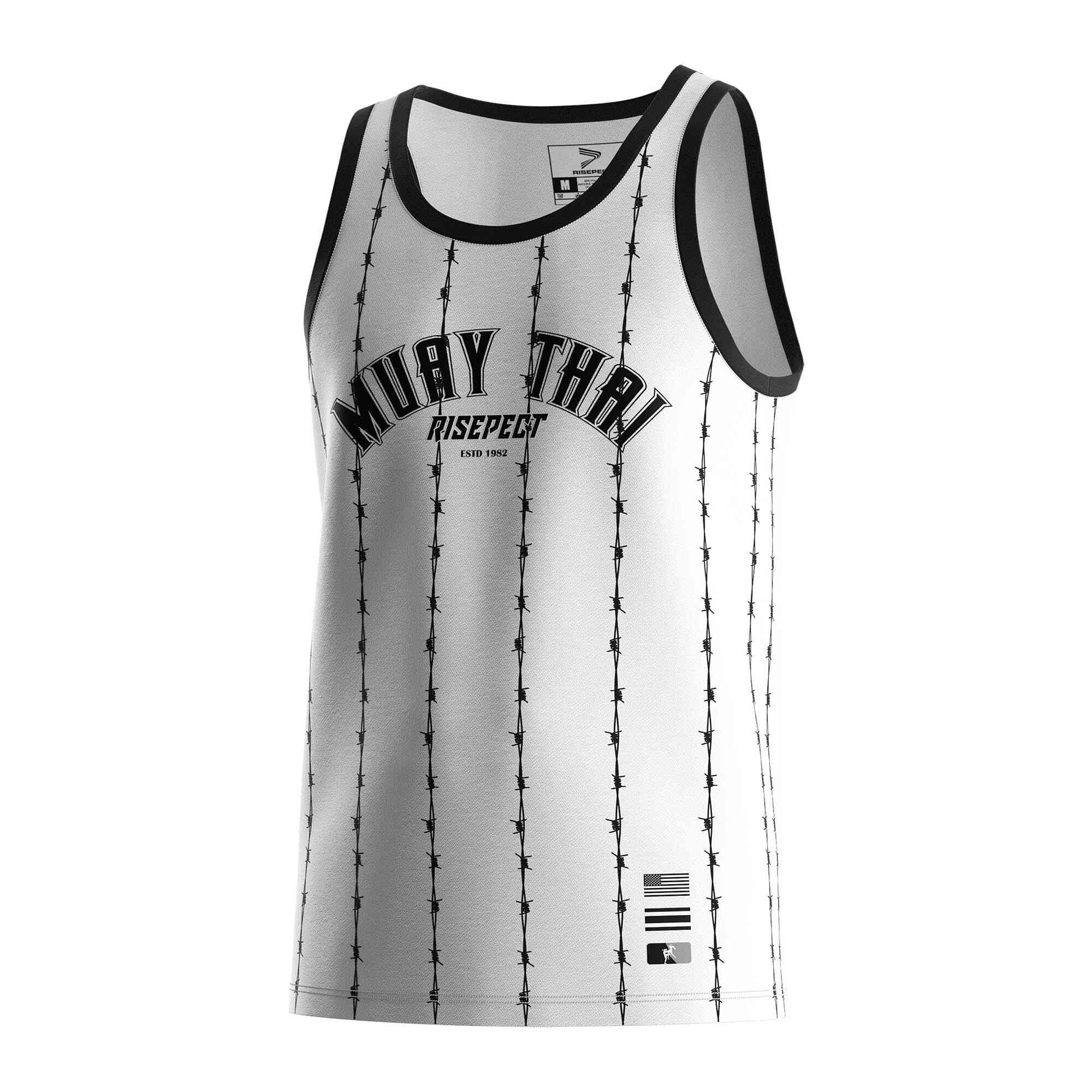 
                White stripes Muay Thai singlets wholesale tank tops Rise