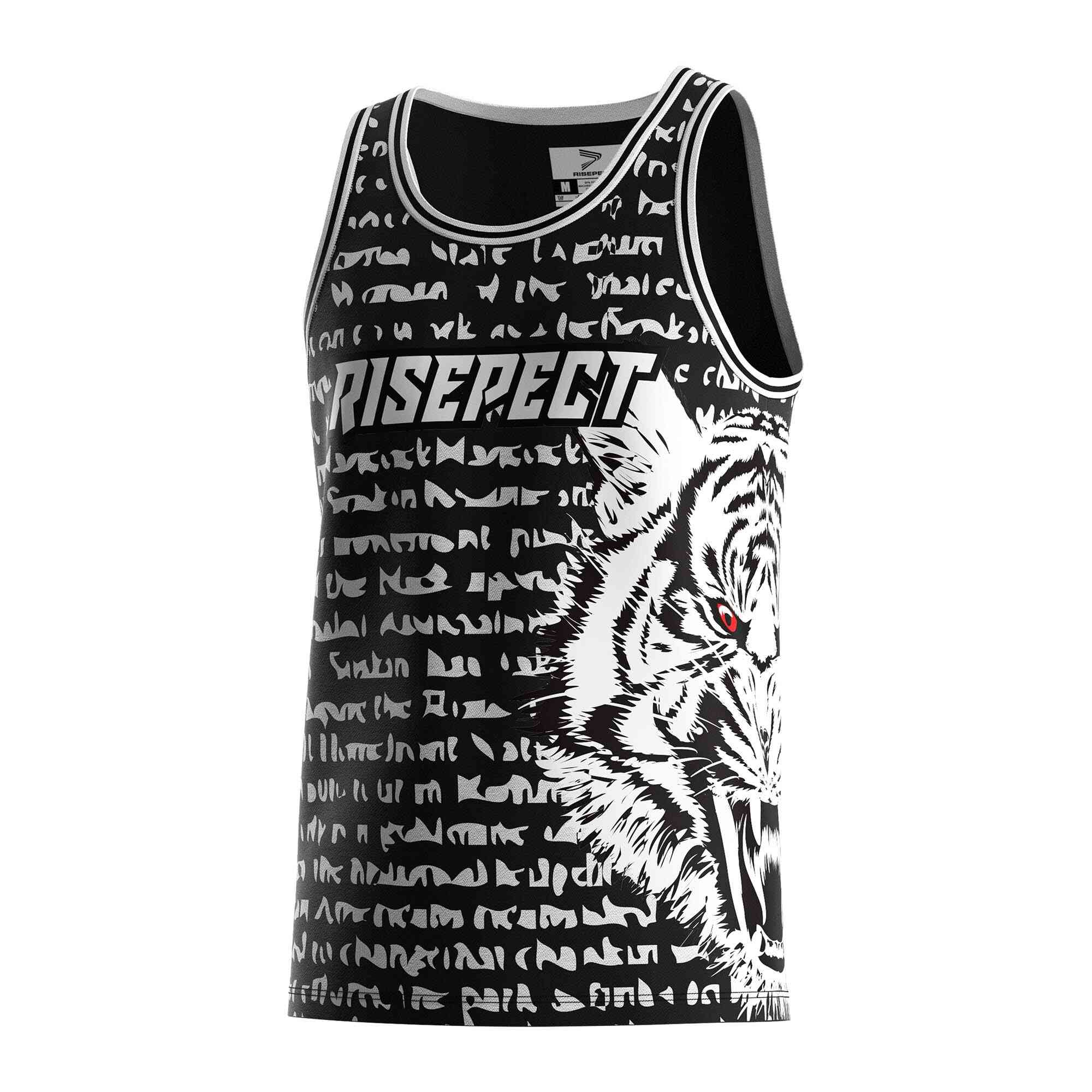 
                Full white text tiger Muay Thai singlet wholesale tank top Rise